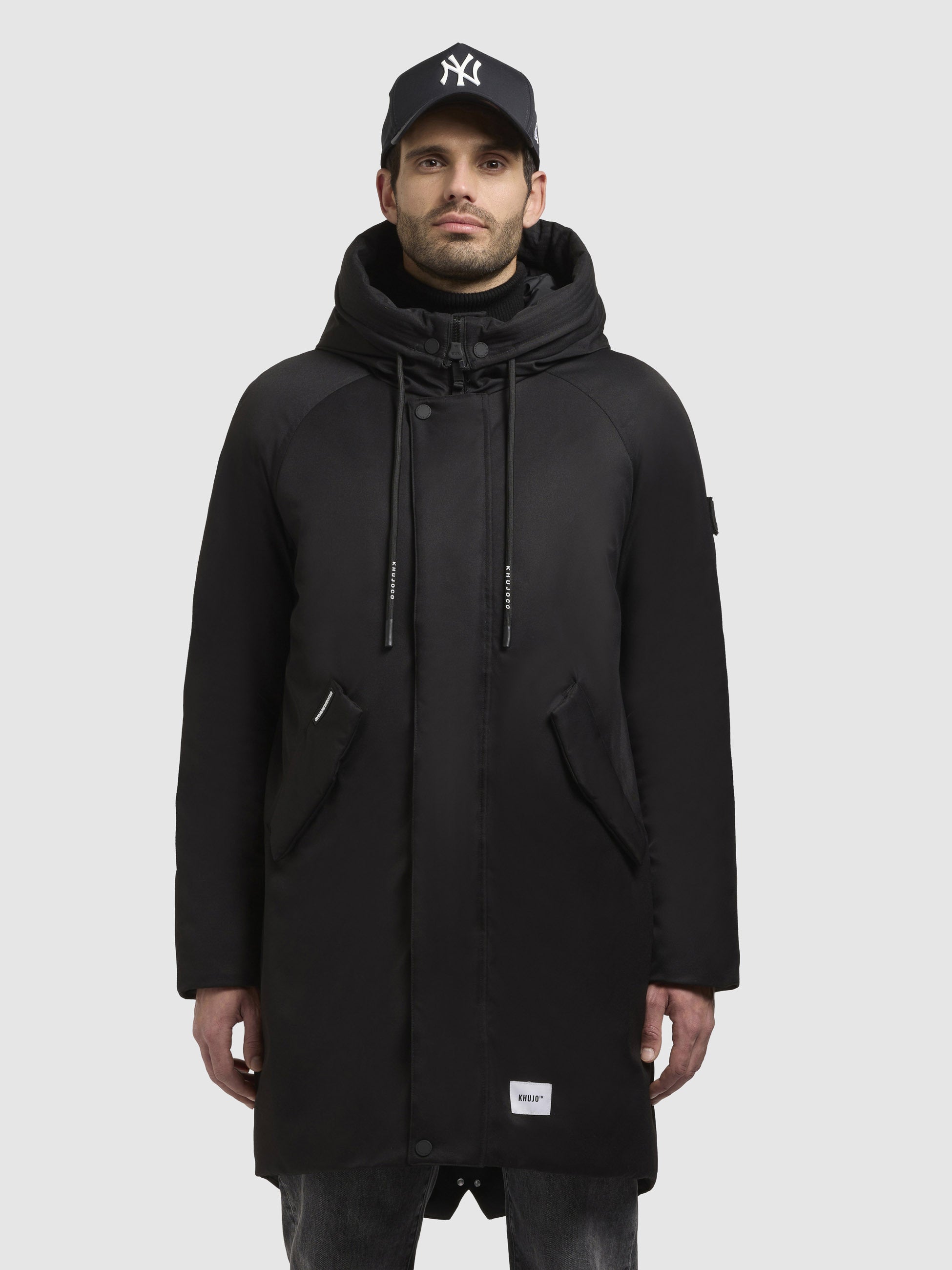 khujo-mantel-anth-parka-schwarz-knielang-loose-fit-mit-kapuze image 4