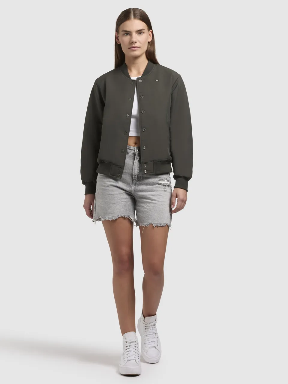khujo-crystal-bomberjacke-dunkelgr-n-damen-blouson-im-college-look image 1