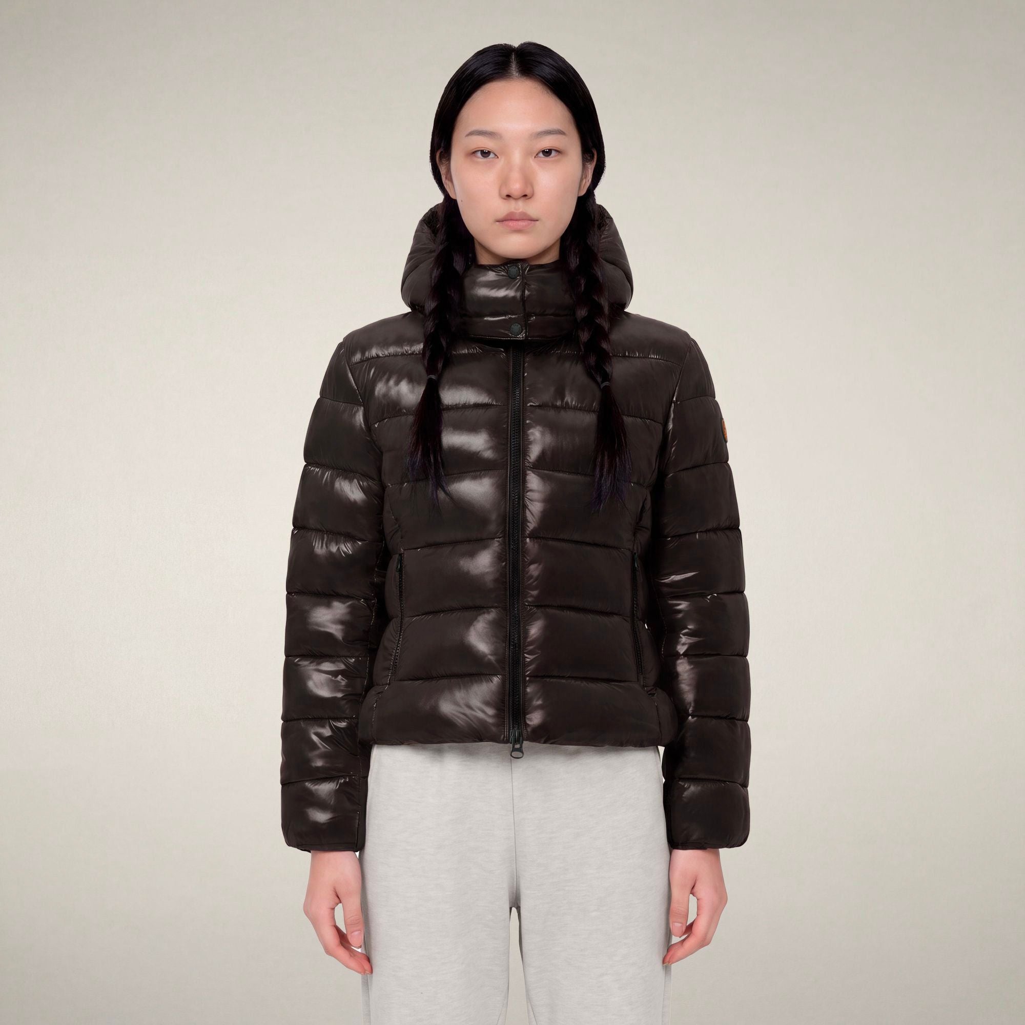save-the-duck-cosmary-daunenjacke-slim-damen-braun-schwarz-laqu image 5