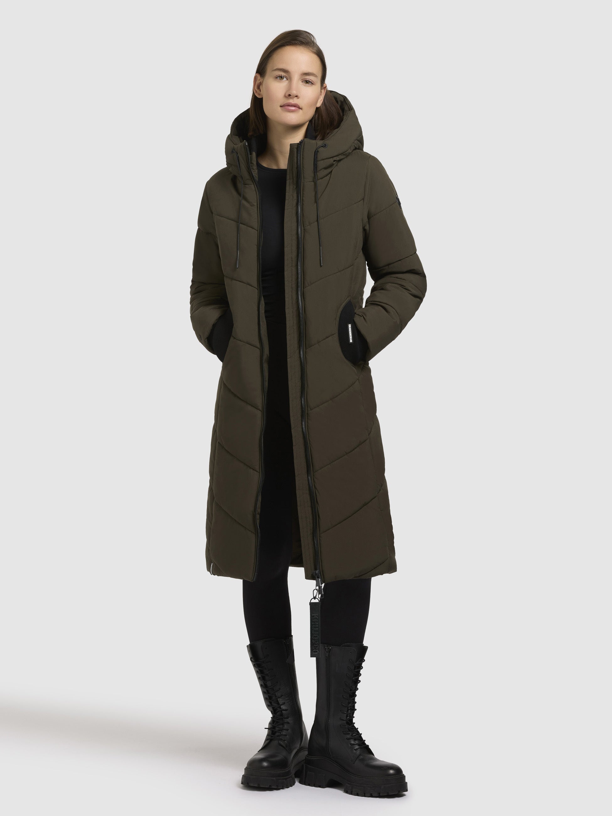khujo-mantel-aribay5-khaki-lange-damen-steppjacke-mit-strick image 6