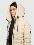 khujo-ingram4-coat-beige-taillierter-steppmantel-knielang image 7