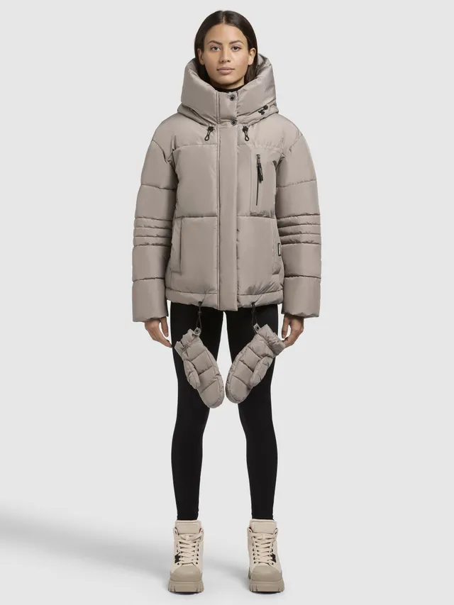 khujo-jacke-peeke-graubeige-mit-handschuhen-winterjacke image 1