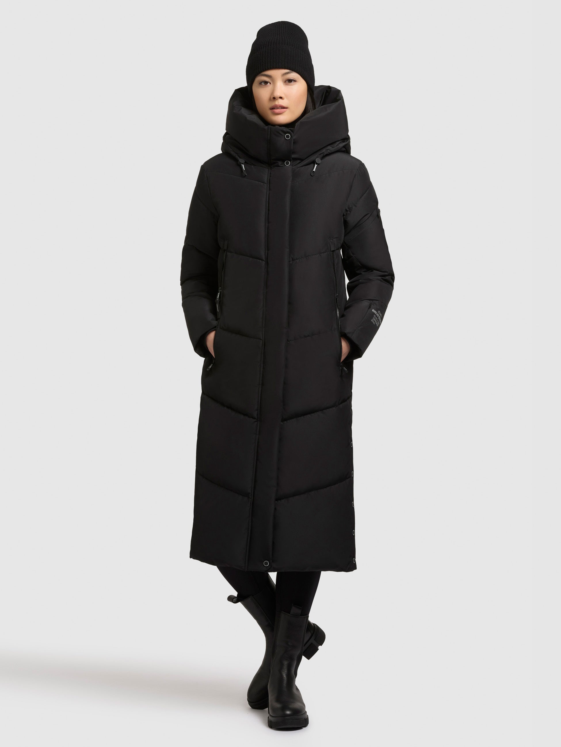 khujo-pulset-damen-steppmantel-matt-black-knielang-wattiert image 1