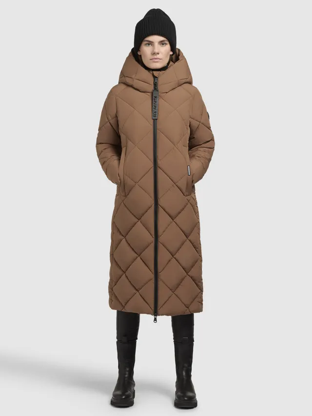khujo-elow-mantel-hellbraun-knielanger-rauten-steppmantel-regular-fit image 1