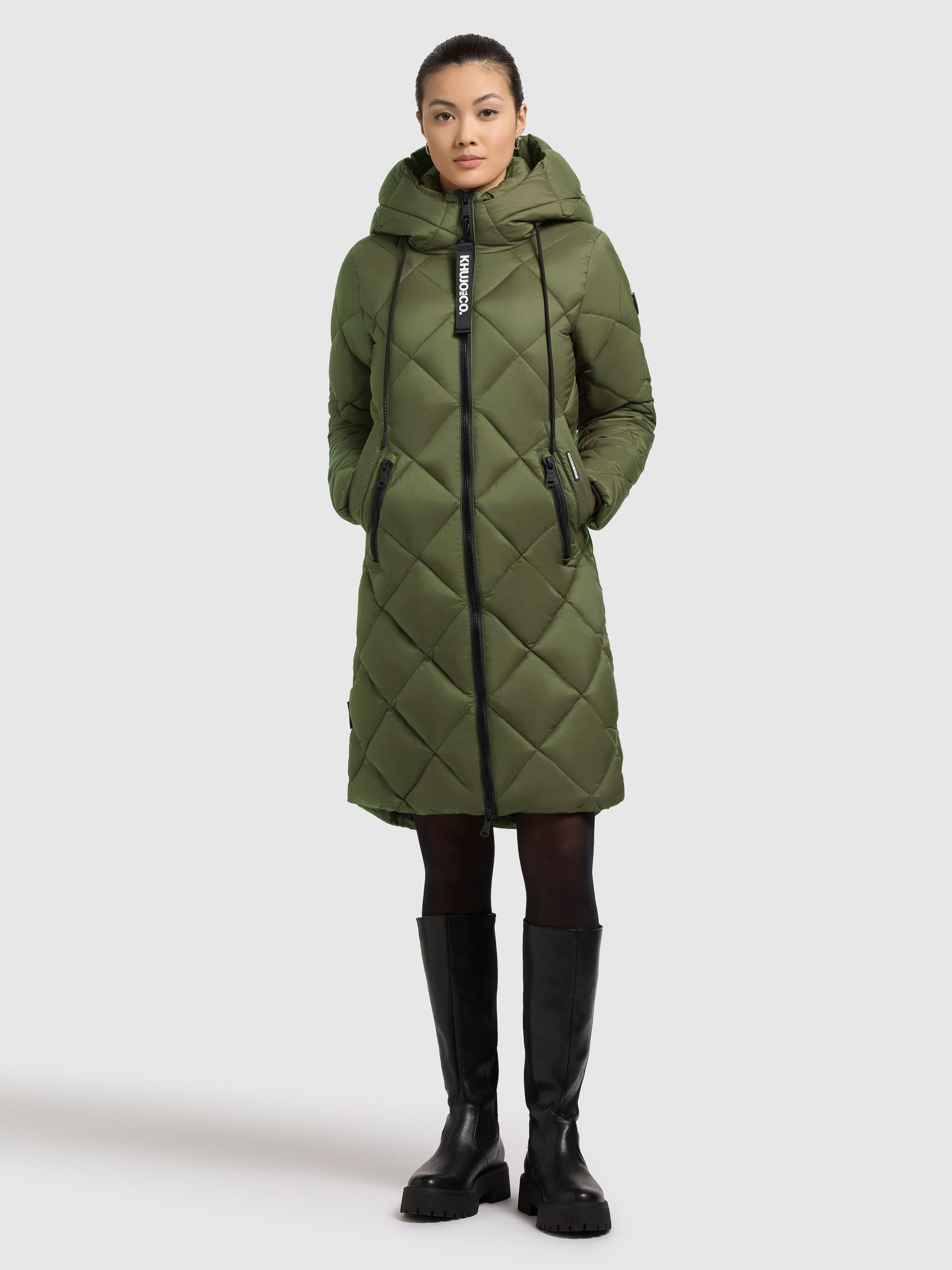 khujo-mantel-linda-damen-knielanger-steppmantel-in-fern-green image 2
