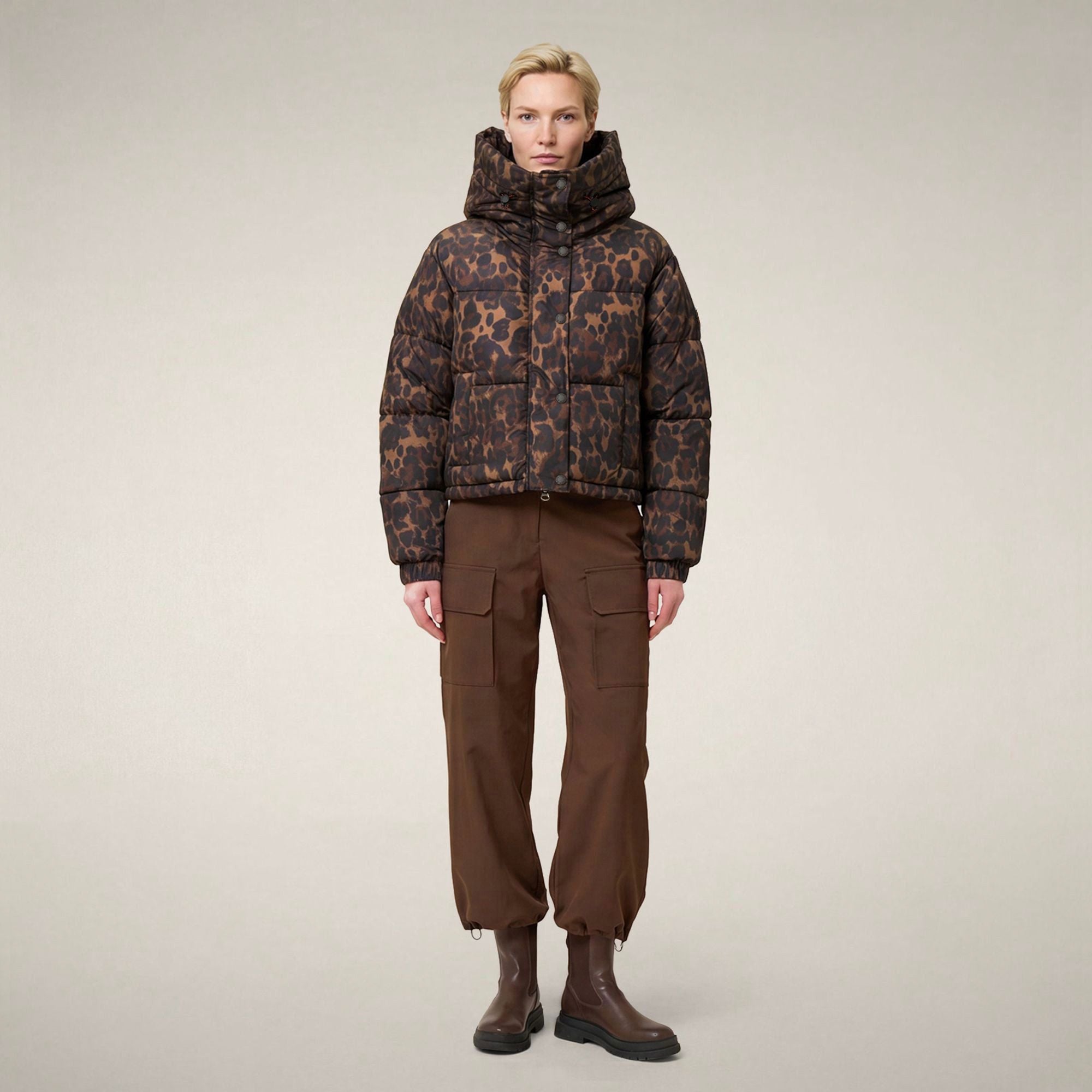 save-the-duck-rhiannon-damen-steppjacke-kurz-leo-braun-mit-kapuze image 1