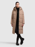 khujo-coat-rachel2-matt-cookie-beige-knielanger-steppmantel-mit-kapuze image 6