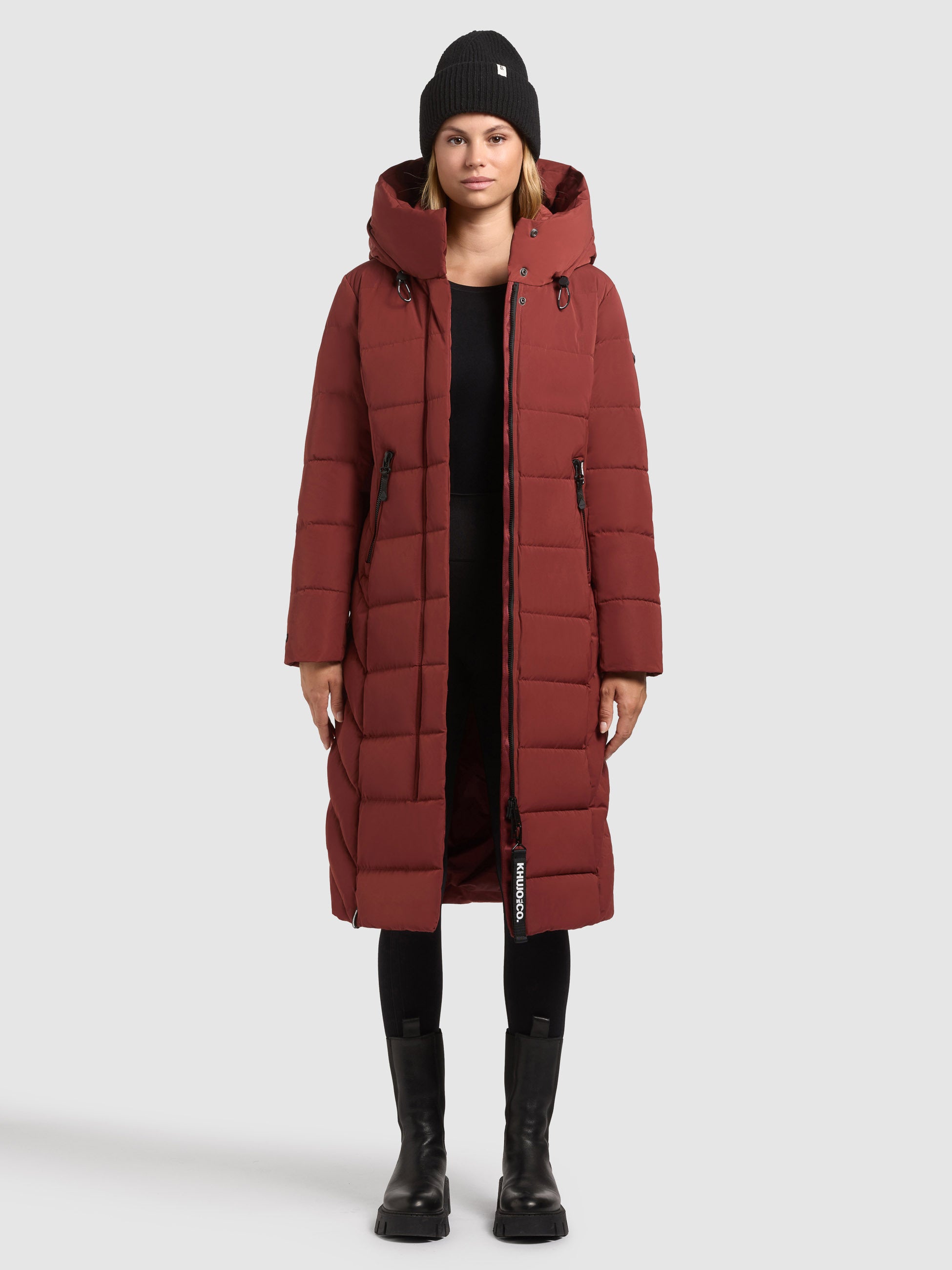 khujo-mantel-sensy-dark-red-damen-steppmantel-wadenlang-regular-fit image 2