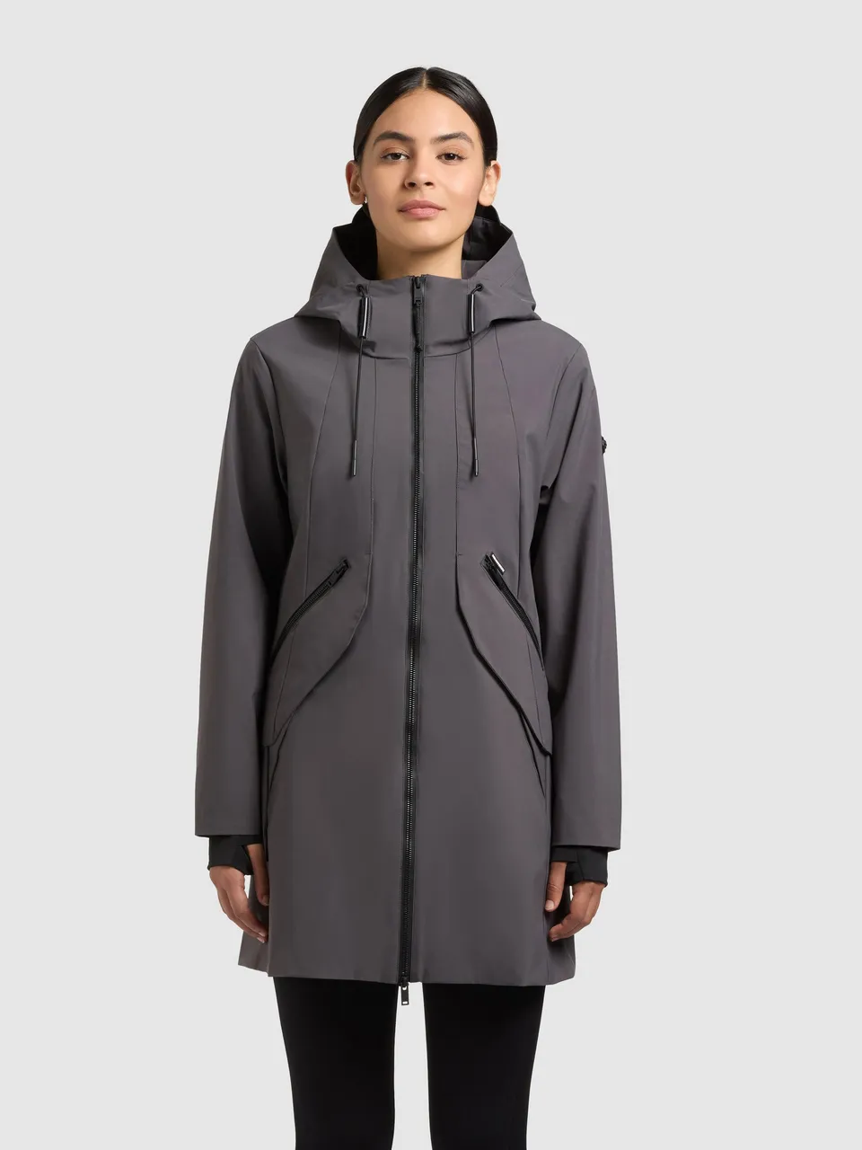khujo-eiza-damen-sommerjacke-slate-grey-leichte-regenjacke-lang image 1