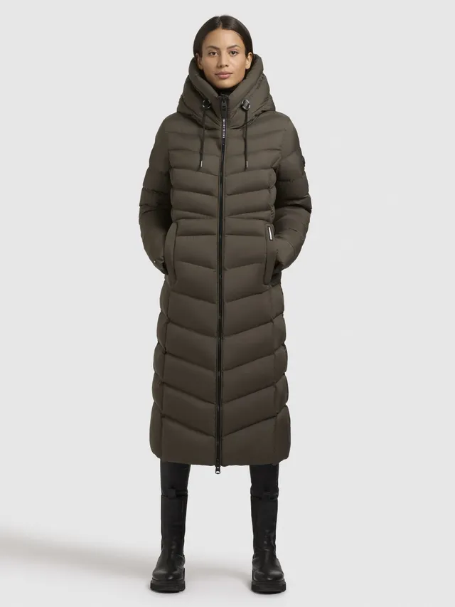 khujo-ingram4-damen-mantel-khaki-steppmantel-tailliert-knielang image 1