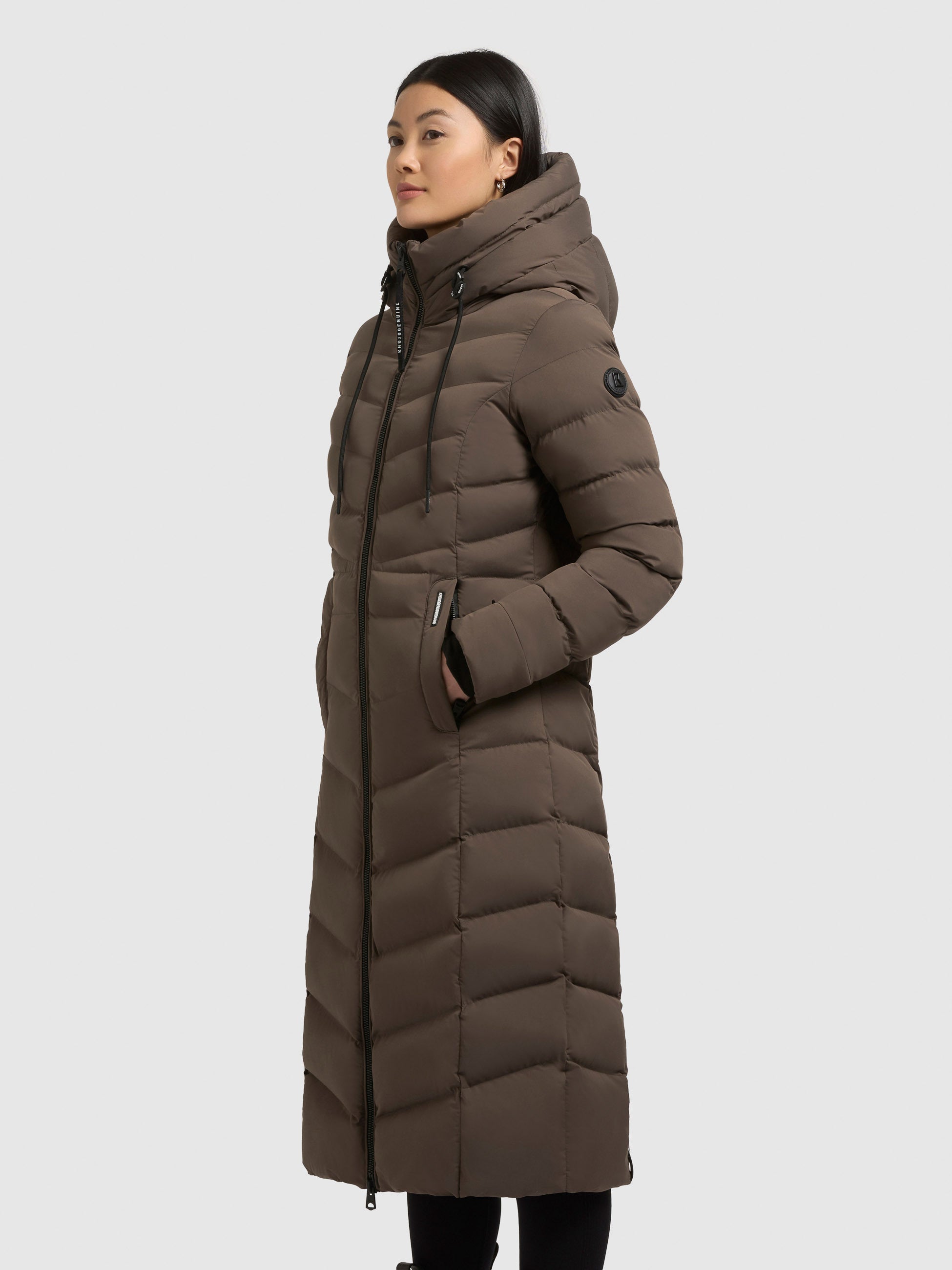 khujo-mantel-ingram5-dull-green-wadenlanger-damen-steppmantel-tailliert image 5