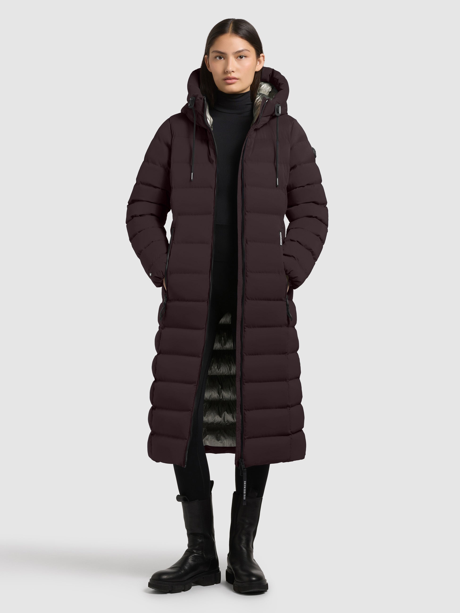 khujo-simmie2-damen-coat-moody-plum-knielanger-steppmantel-slim-fit-mit-kapuze image 1