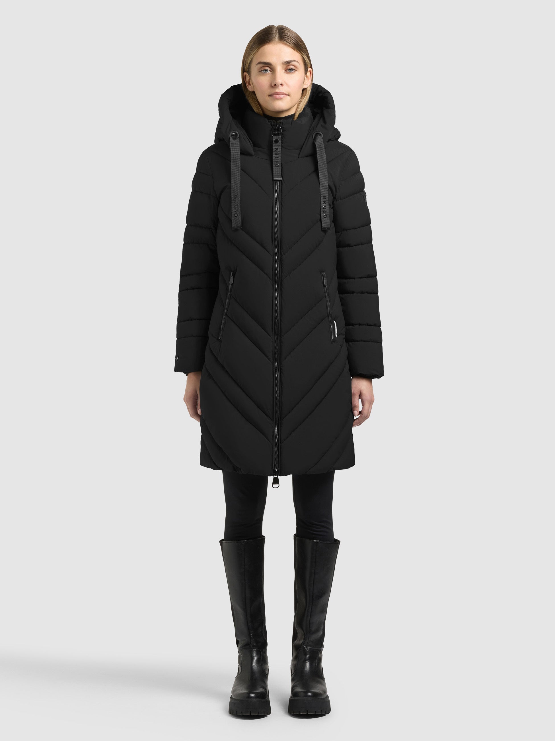 khujo-mantel-taby2-black-damen-steppmantel-knielang-mit-kapuze image 1