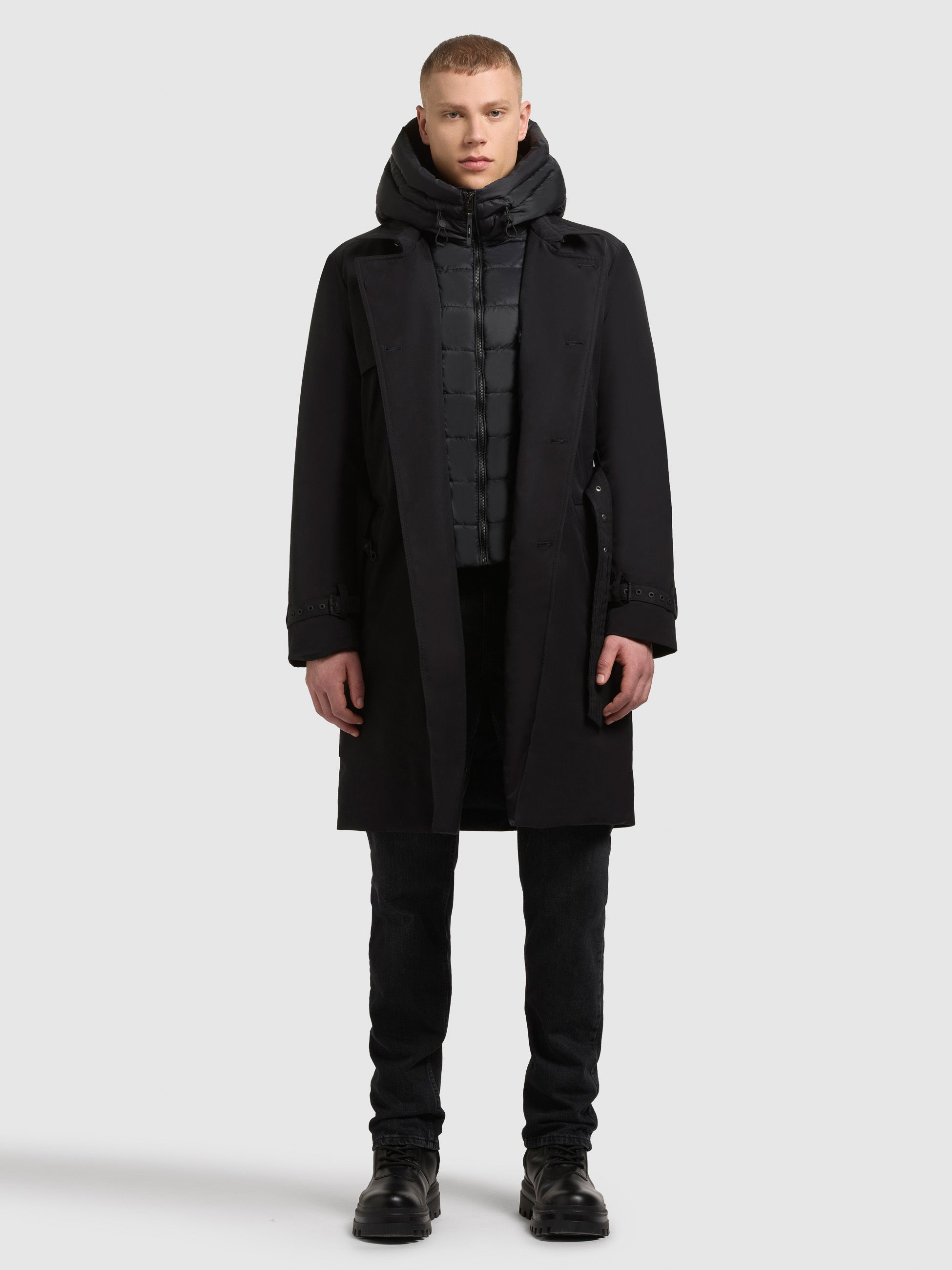 khujo-mantel-tarm-black-wattierter-trenchcoat-kurzmantel image 2