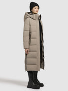 khujo-coat-dote-matt-wadenlanger-steppmantel-in-gray-beige-mit-abnehmbarer-kapuz image 6