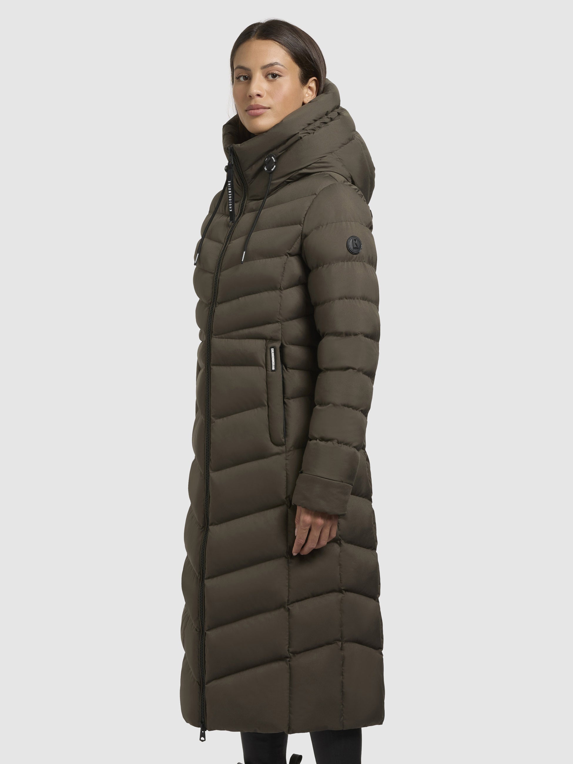 khujo-mantel-ingram4-khaki-damen-steppmantel-knielang-tailliert-mit-kapuze image 5