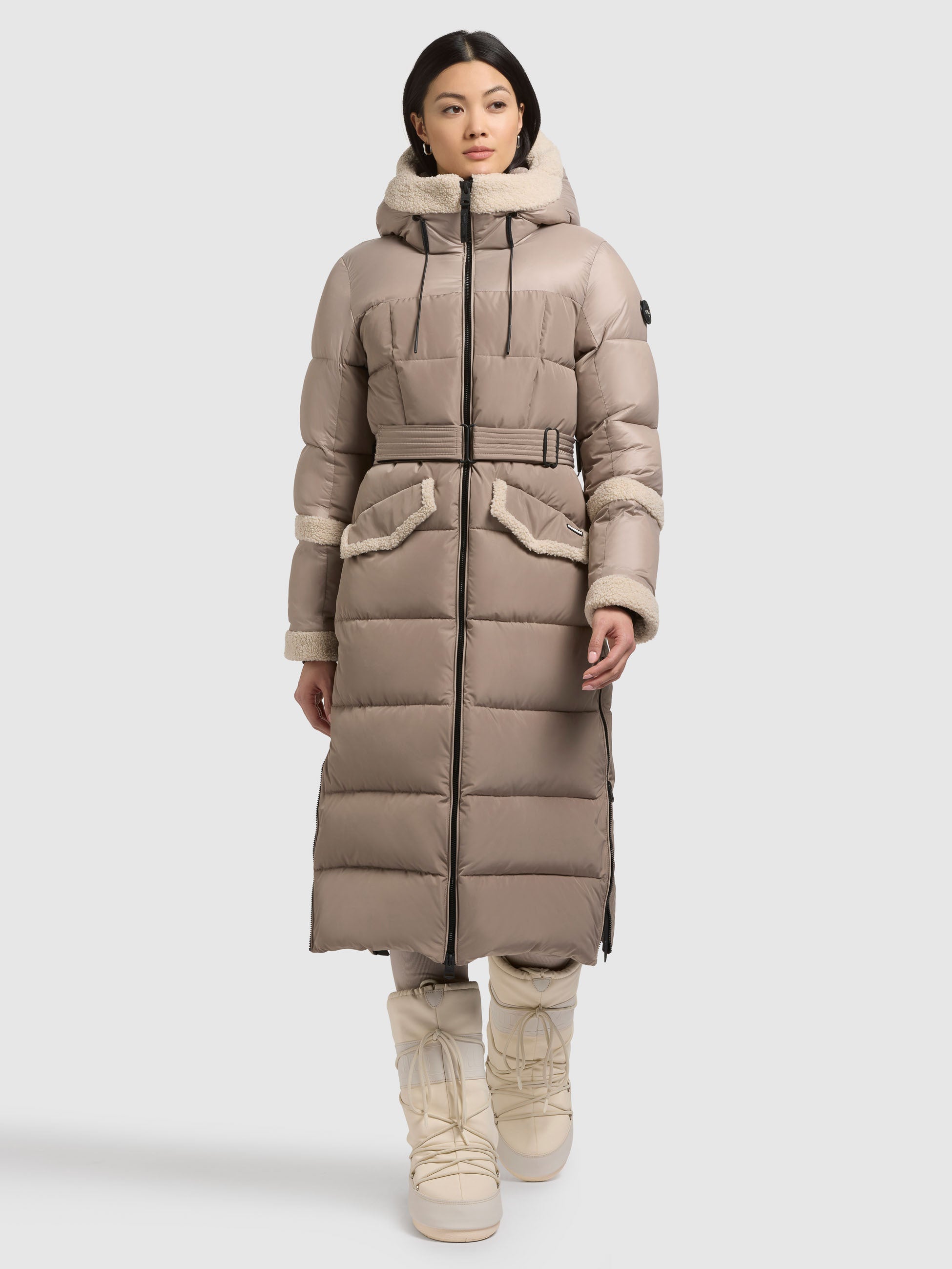 khujo-coat-julita2-greige-wadenlanger-steppmantel-teddy image 1