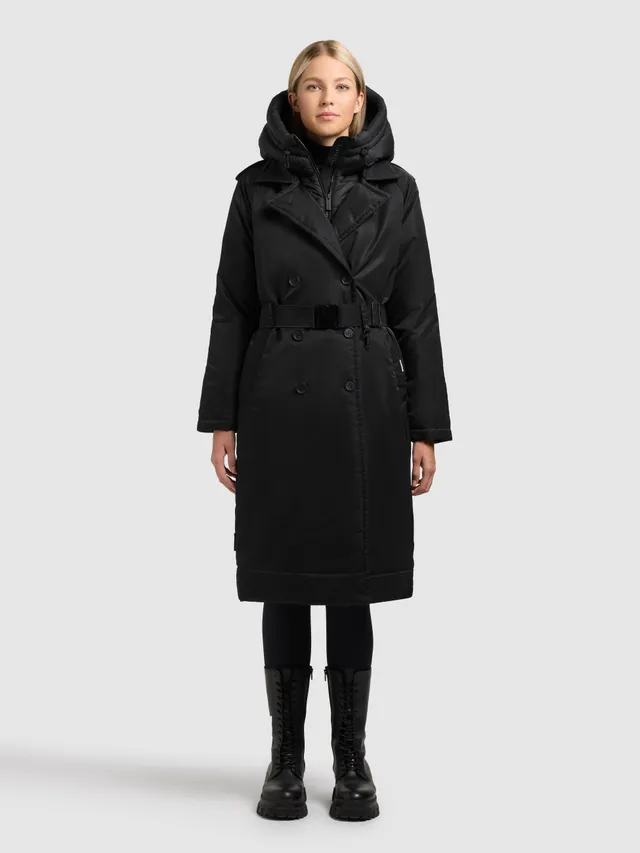 khujo-lexy-coat-damen-black-trenchcoat-knielang image 1