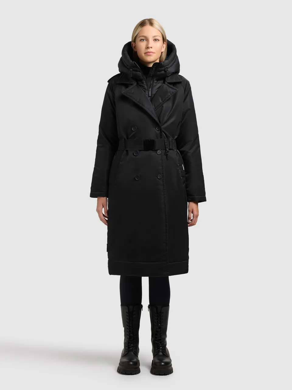 khujo-lexy-coat-damen-black-trenchcoat-knielang image 1