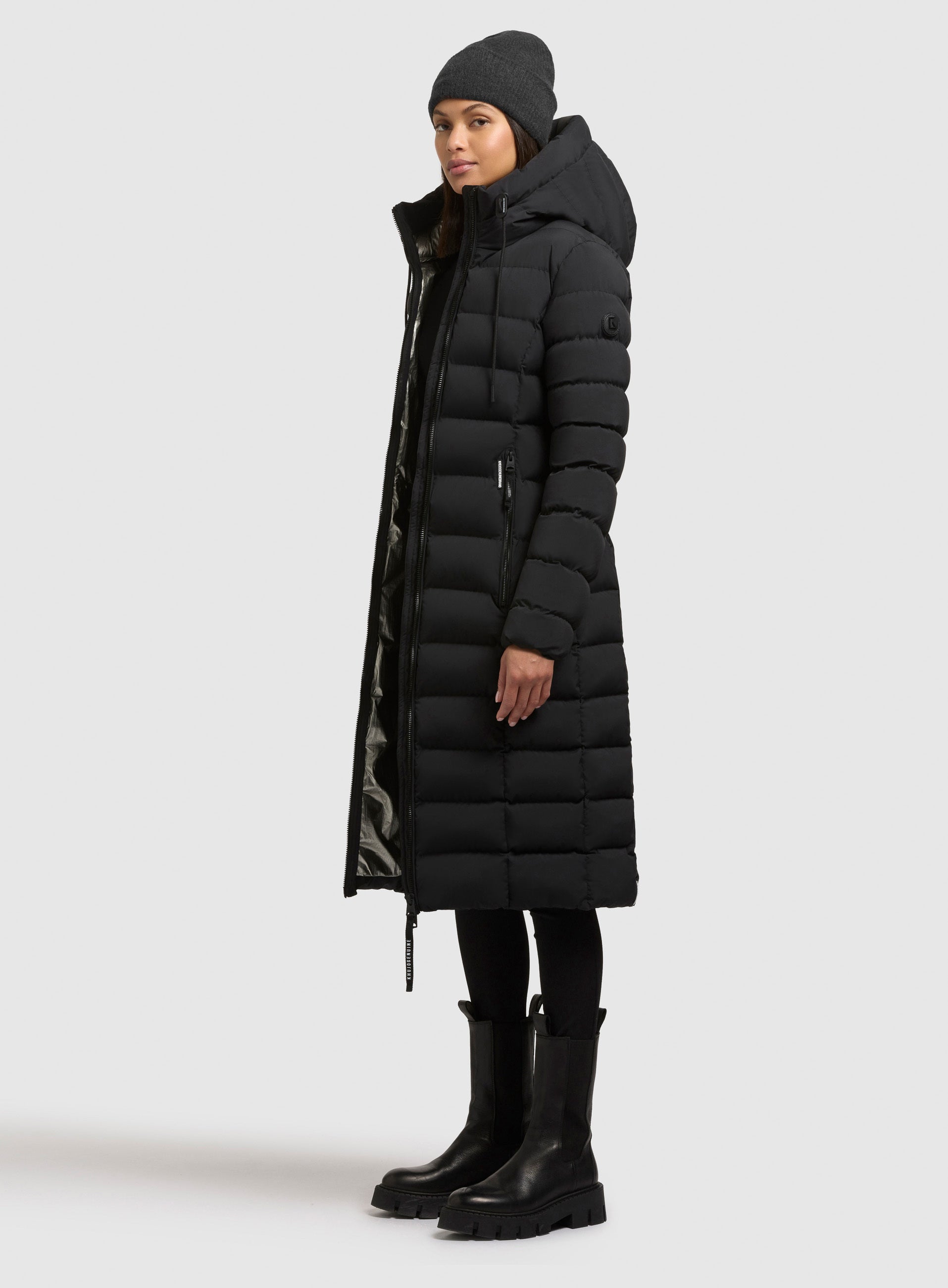 khujo-mantel-simmie2-black-knielanger-steppmantel-damen-slim-fit-mit-kapuze image 2