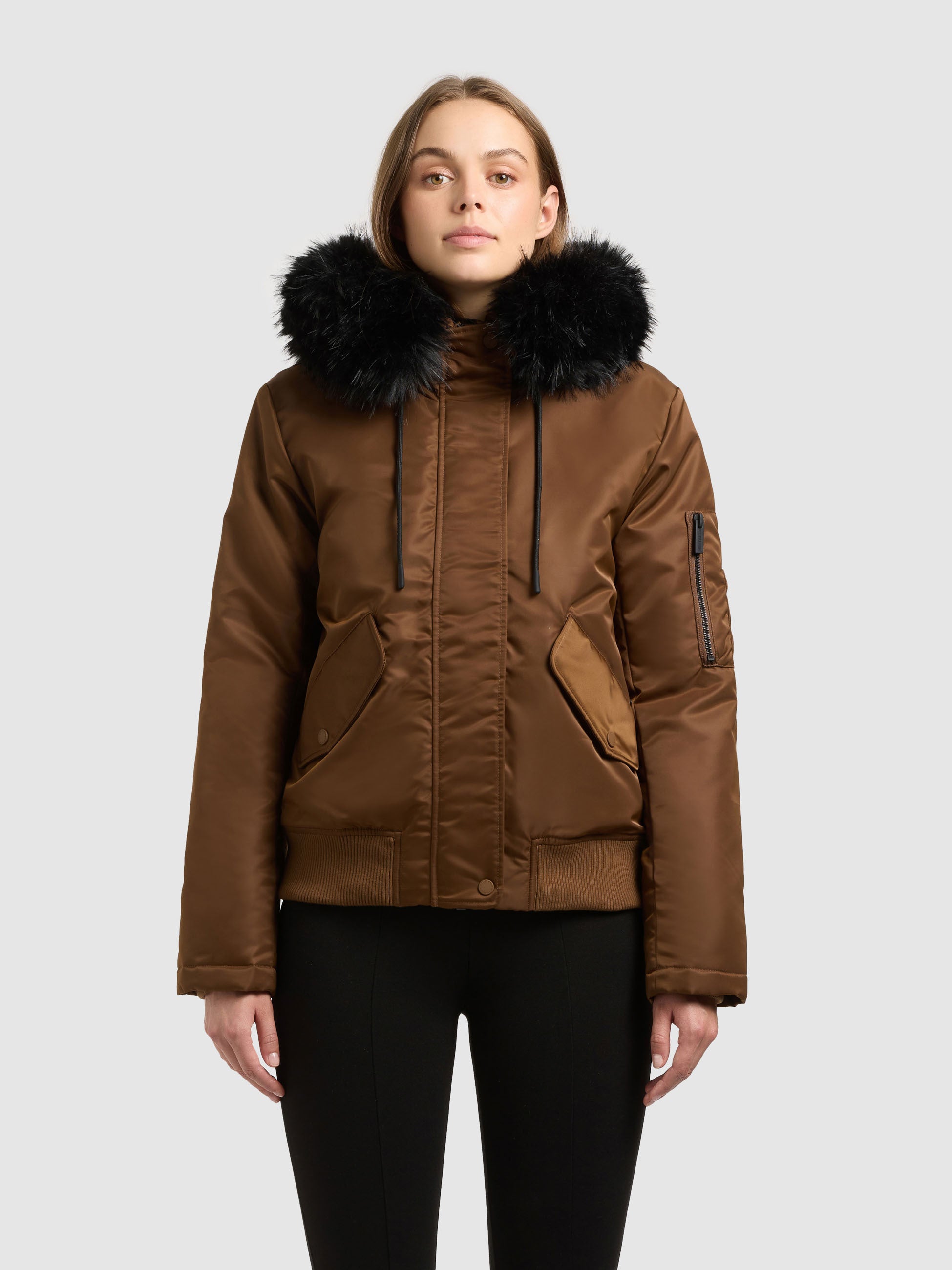 khujo-jacke-tyla-copper-brown-gl-nzende-bomberjacke-damen-mit-kunstfell image 4