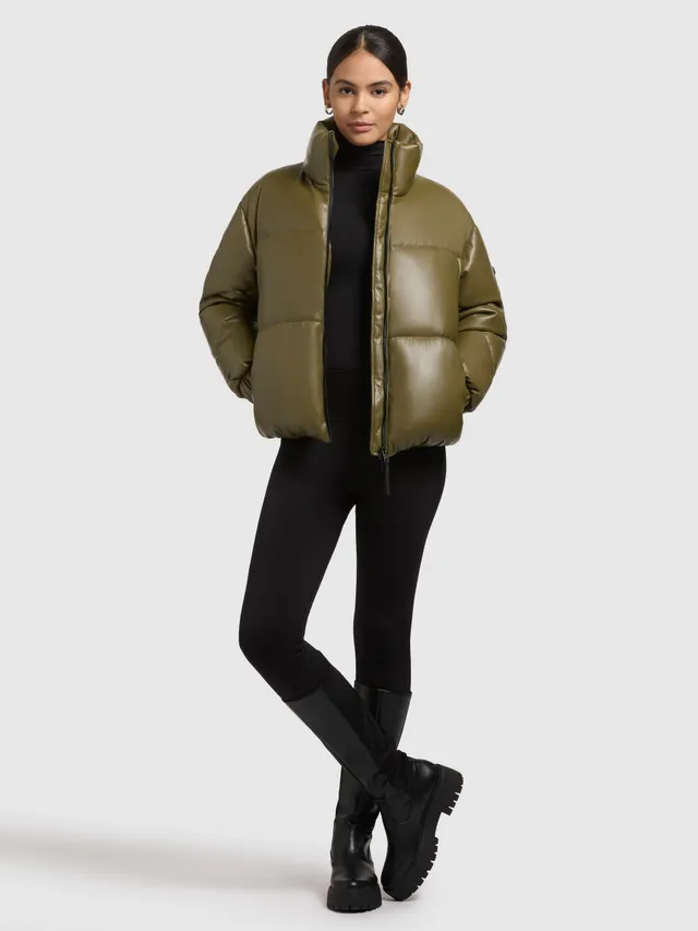 khujo-khalia-damen-jacke-olive-steppjacke-lederoptik-loose-fit image 1