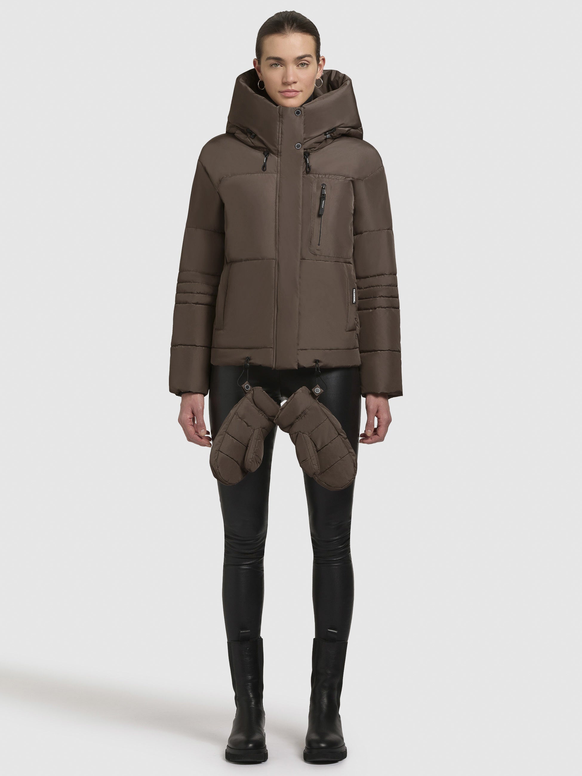 khujo-jacke-peeke-taupe-dunkel-mit-handschuhen-damen-winterjacke-gef-ttert-mit-k image 1