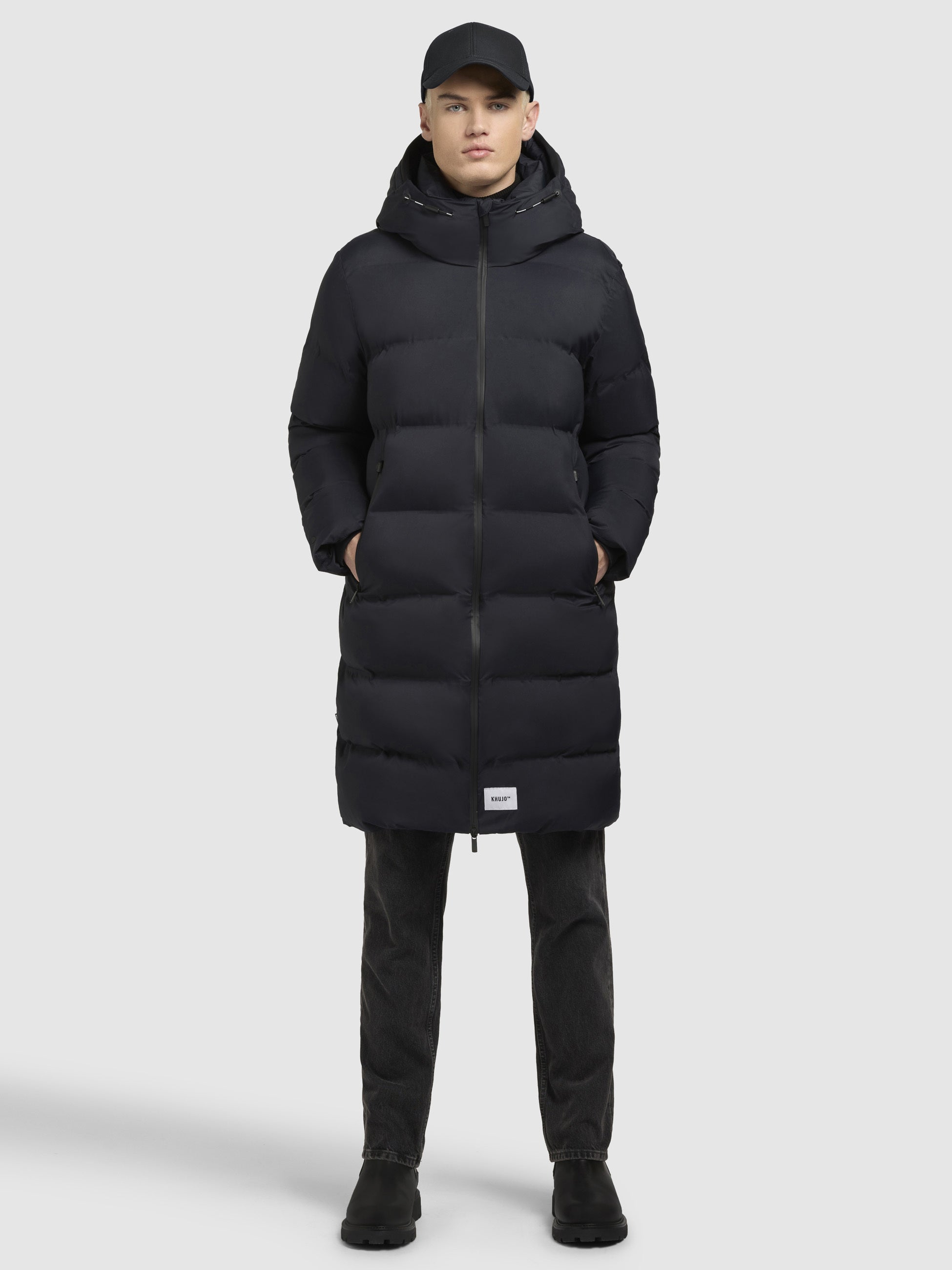 khujo-mantel-caius2-dark-blue-knielanger-wattierter-winter-steppmantel-mit-kapuz image 1
