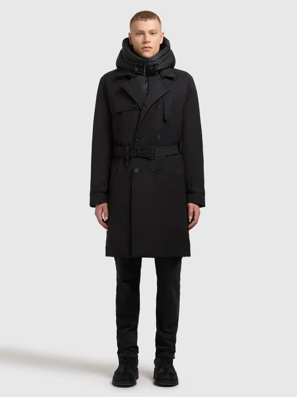 khujo-mantel-tarm-black-wattierter-trenchcoat-kurzmantel image 1