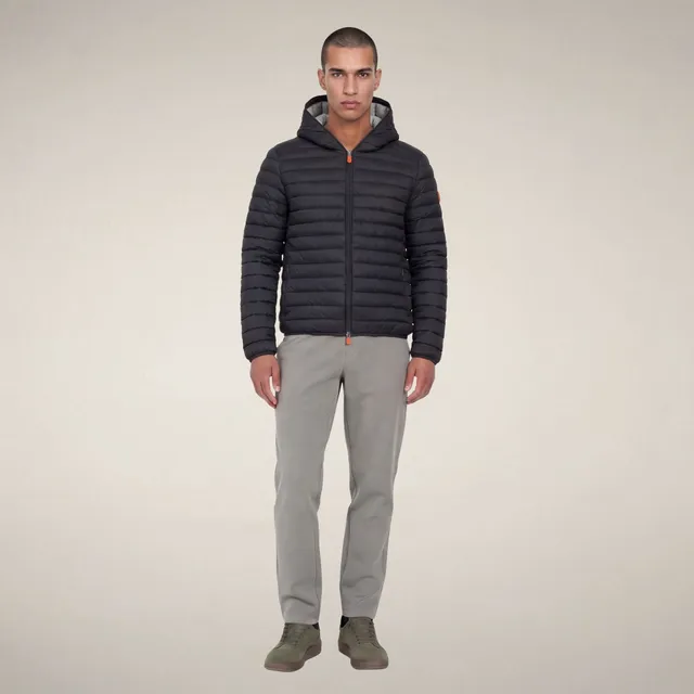 save-the-duck-donald-herren-pufferjacke-grau-schwarz-mit-kapuze image 1