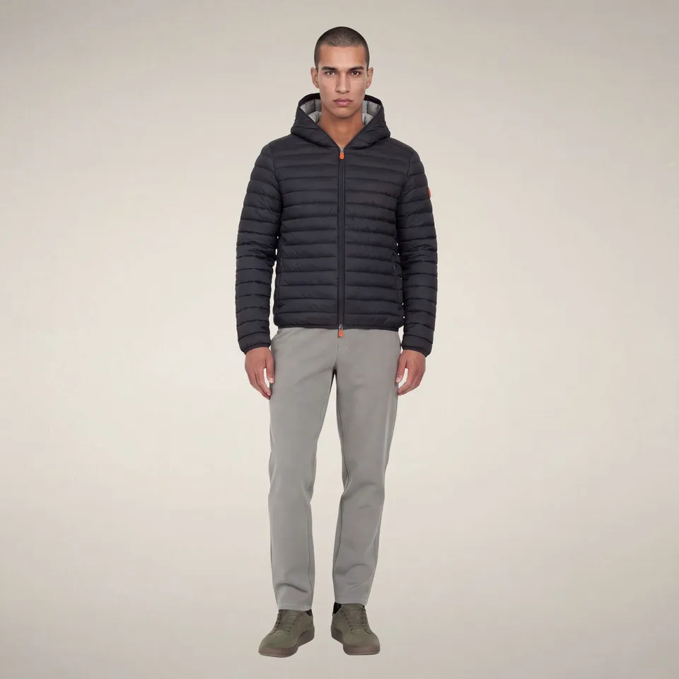save-the-duck-donald-herren-pufferjacke-grau-schwarz-mit-kapuze image 1