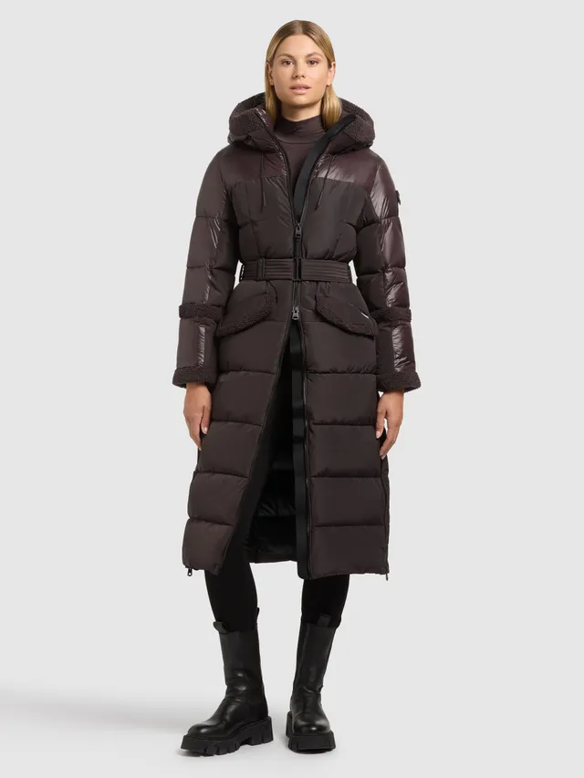 khujo-coat-julita2-moody-plum-damen-mantel-wadenlang-teddy-mix image 1