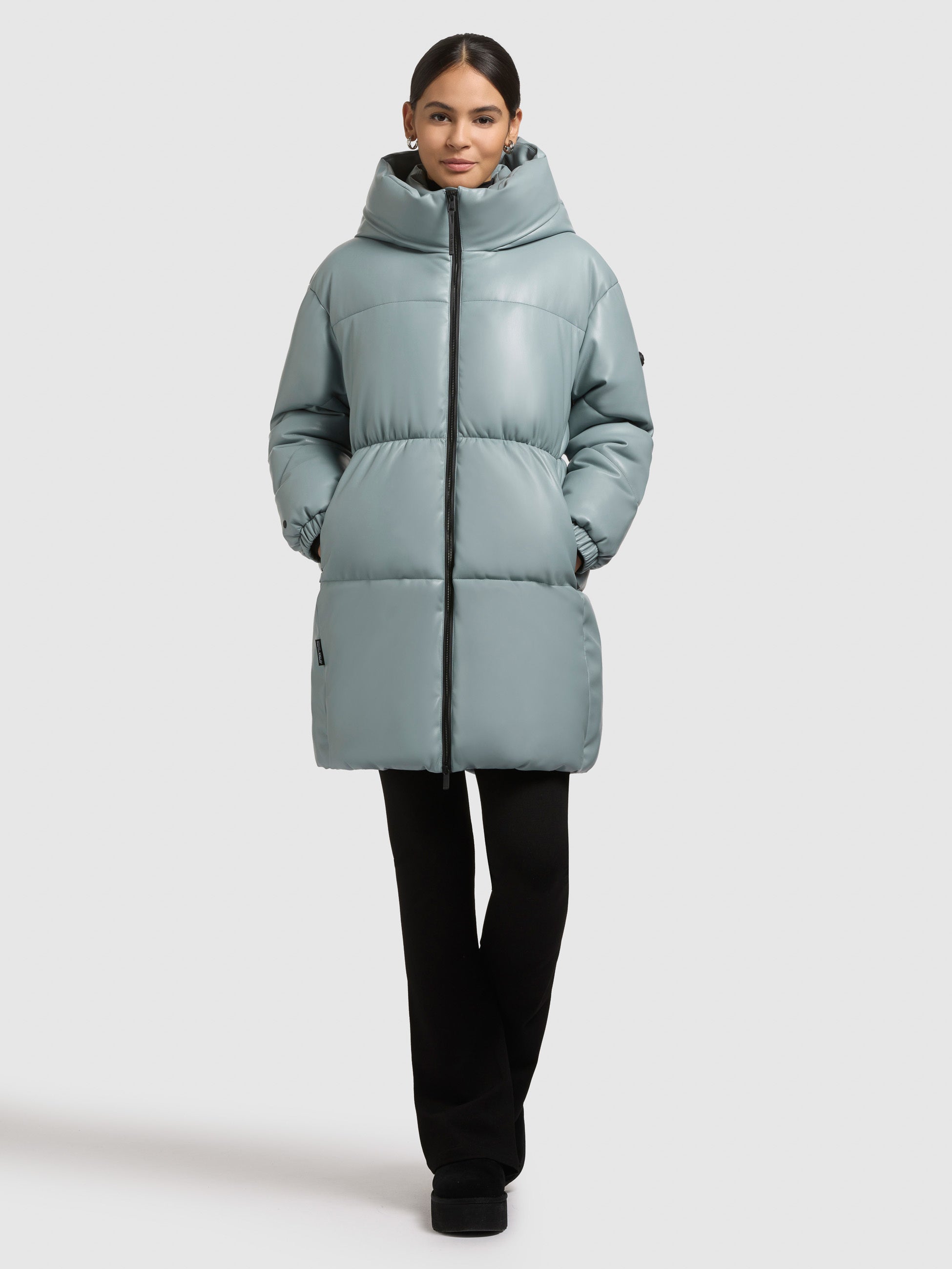 khujo-mantel-lorsa-light-blue-gesteppter-wintermantel-in-lederoptik-mit-kapuze image 1