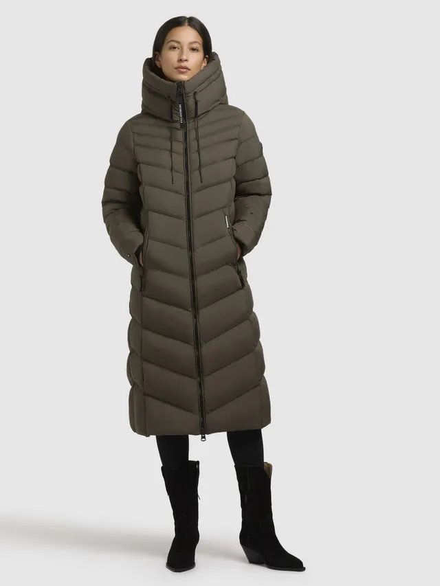 khujo-stoane-damen-steppmantel-khaki-wadenlang-figurbetont-mit-kapuze image 1