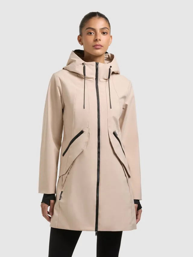 khujo-eiza-jacke-soft-beige-lange-regenjacke-mit-kapuze-wasserabweisend image 1