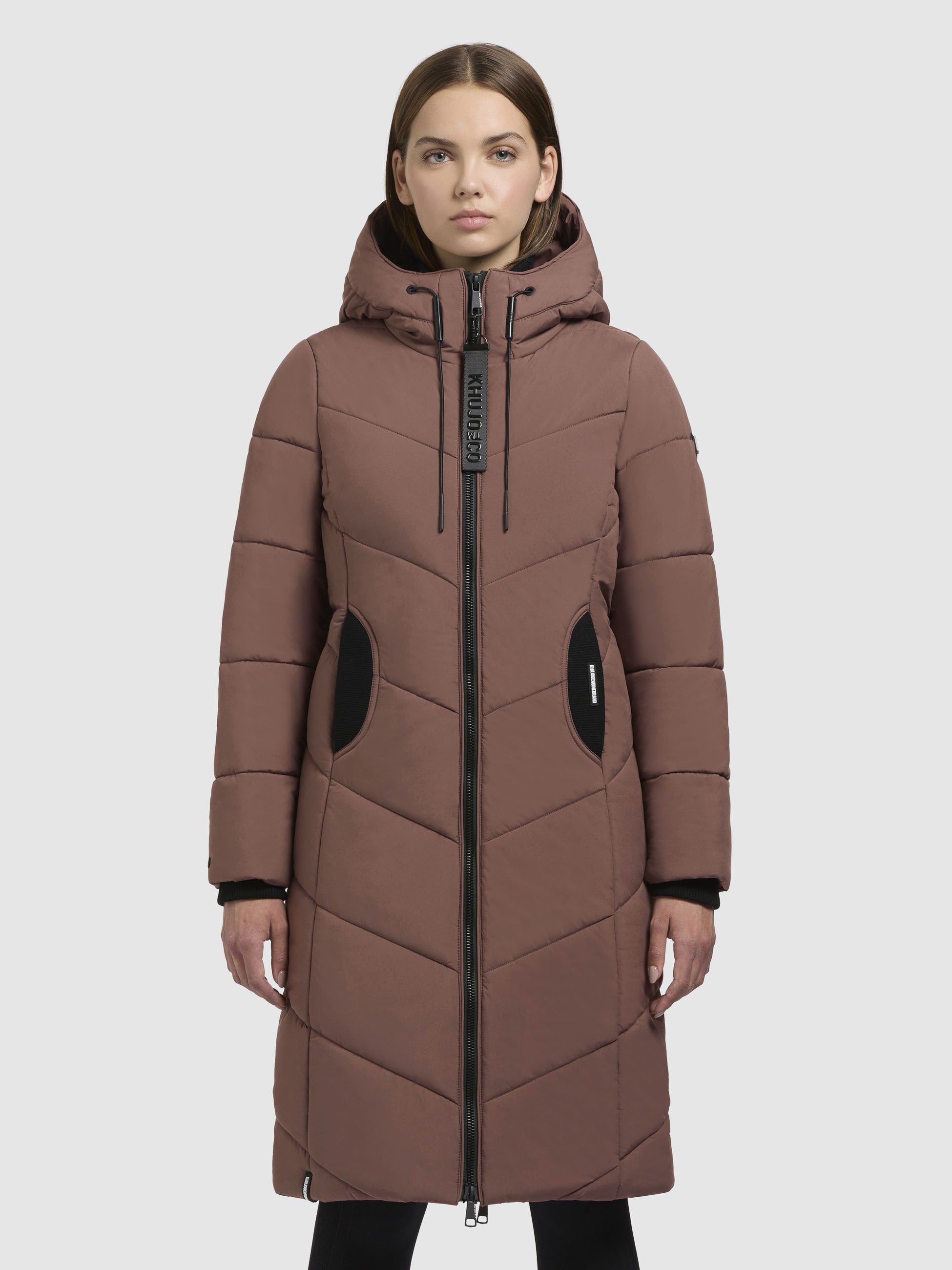 khujo-aribay5-mantel-rotbraun-damen-lange-steppjacke-mit-strick image 4