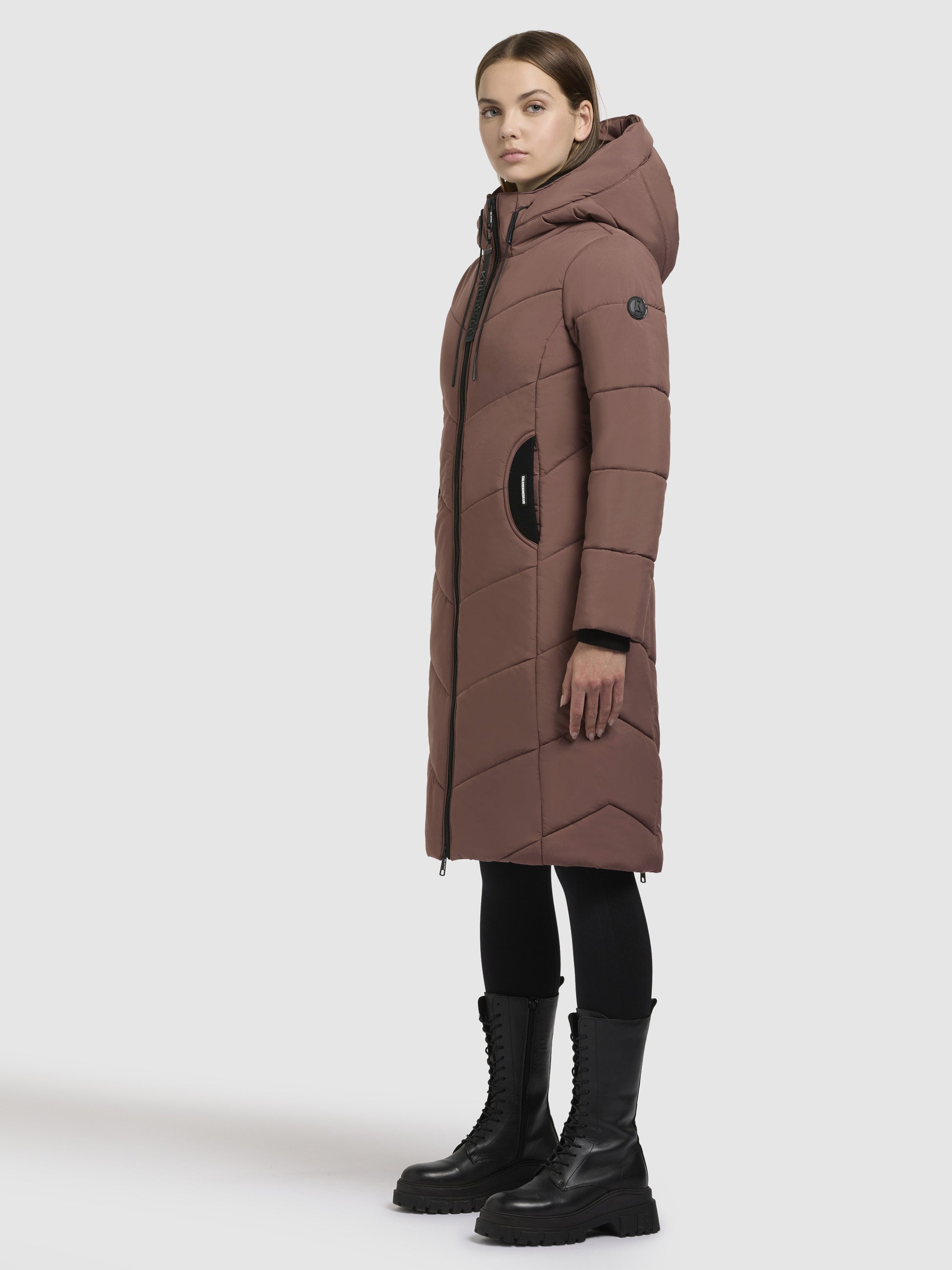khujo-aribay5-mantel-rotbraun-damen-lange-steppjacke-mit-strick image 2