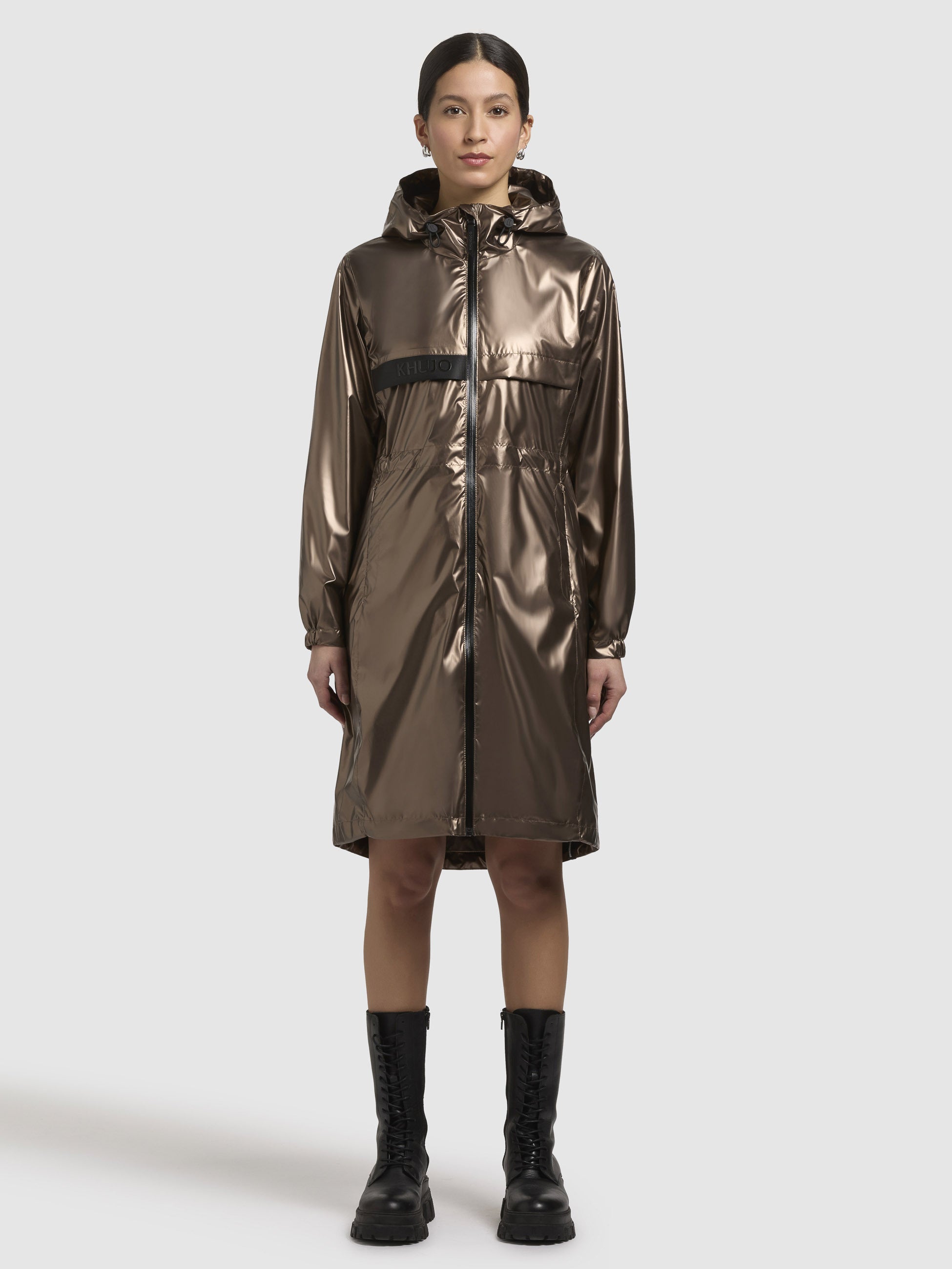 khujo-mantel-phoebe-braun-metallic-damen-kurzmantel-knielang image 1