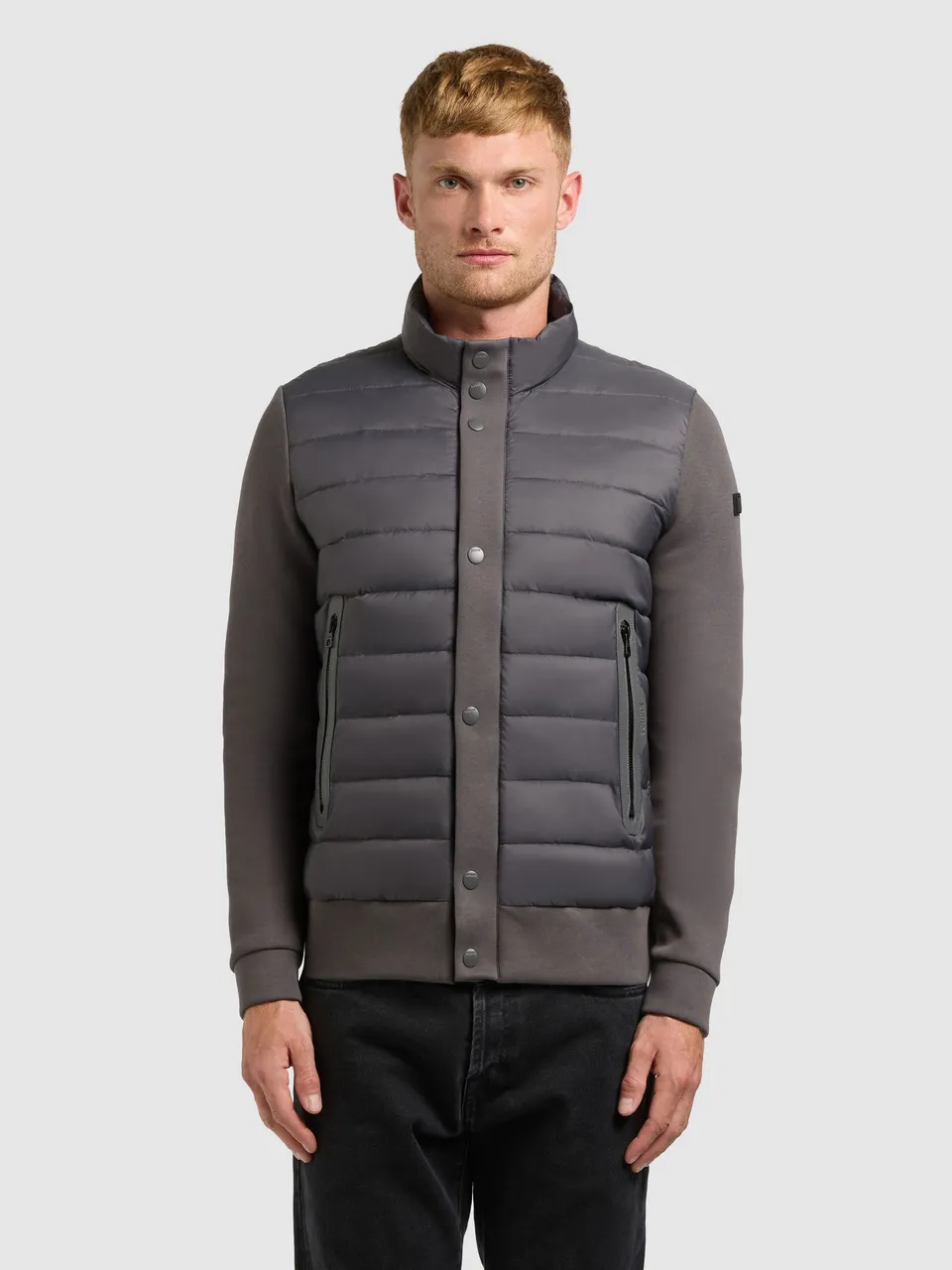 khujo-jacke-walnut-slate-grey-kurze-steppjacke-im-materialmix image 1