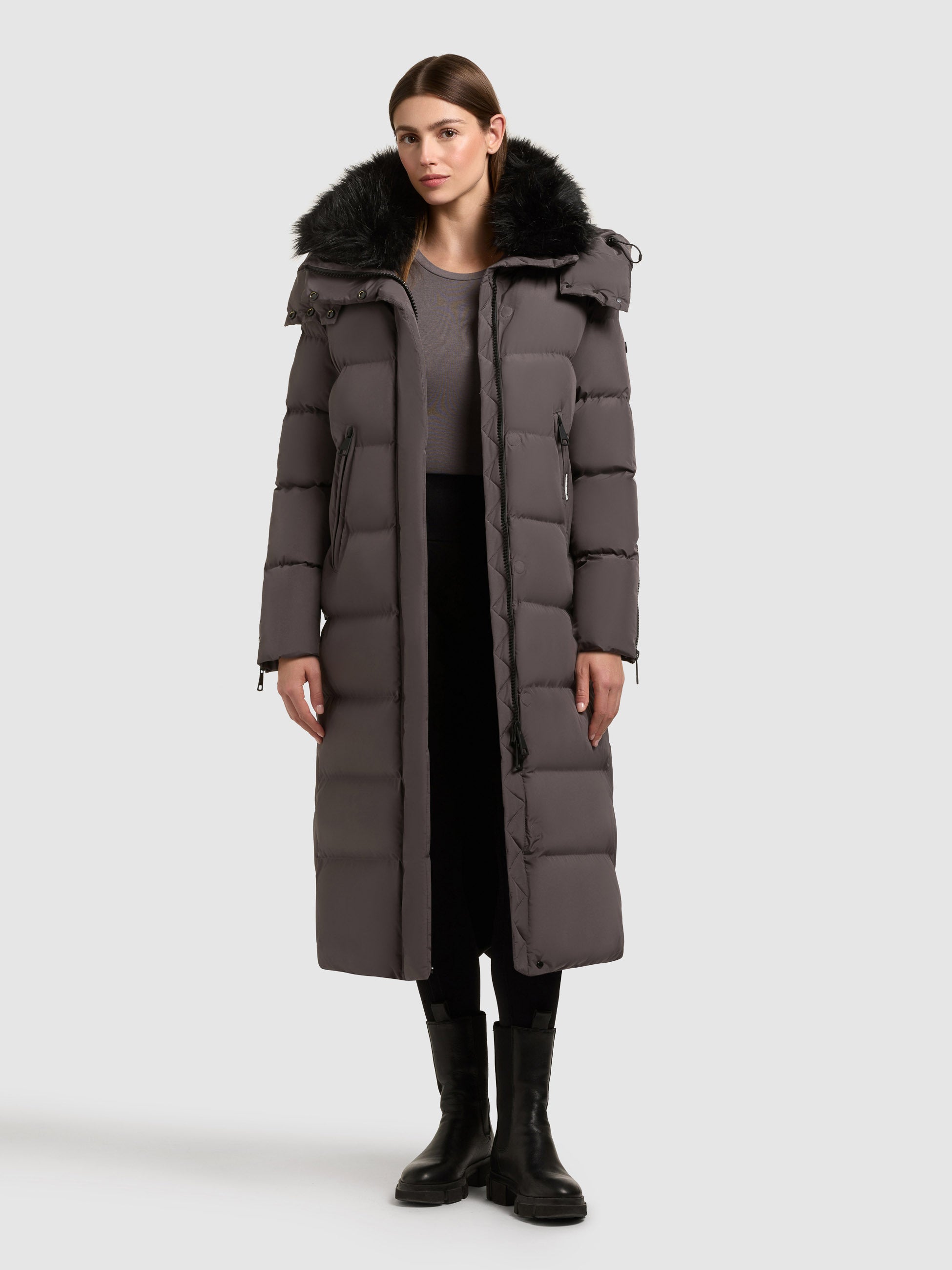 khujo-holly-damen-steppmantel-graphite-grey-fellimitat-kragen image 1