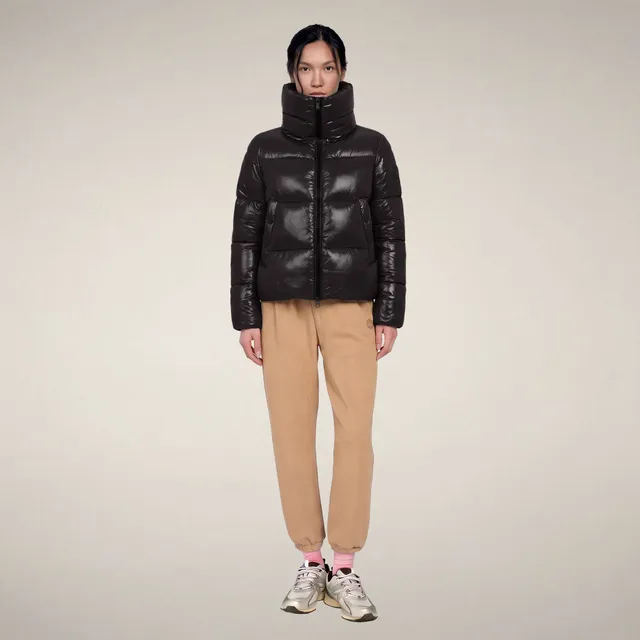 save-the-duck-isla-damen-steppjacke-lack-optik-braun-schwarz image 1
