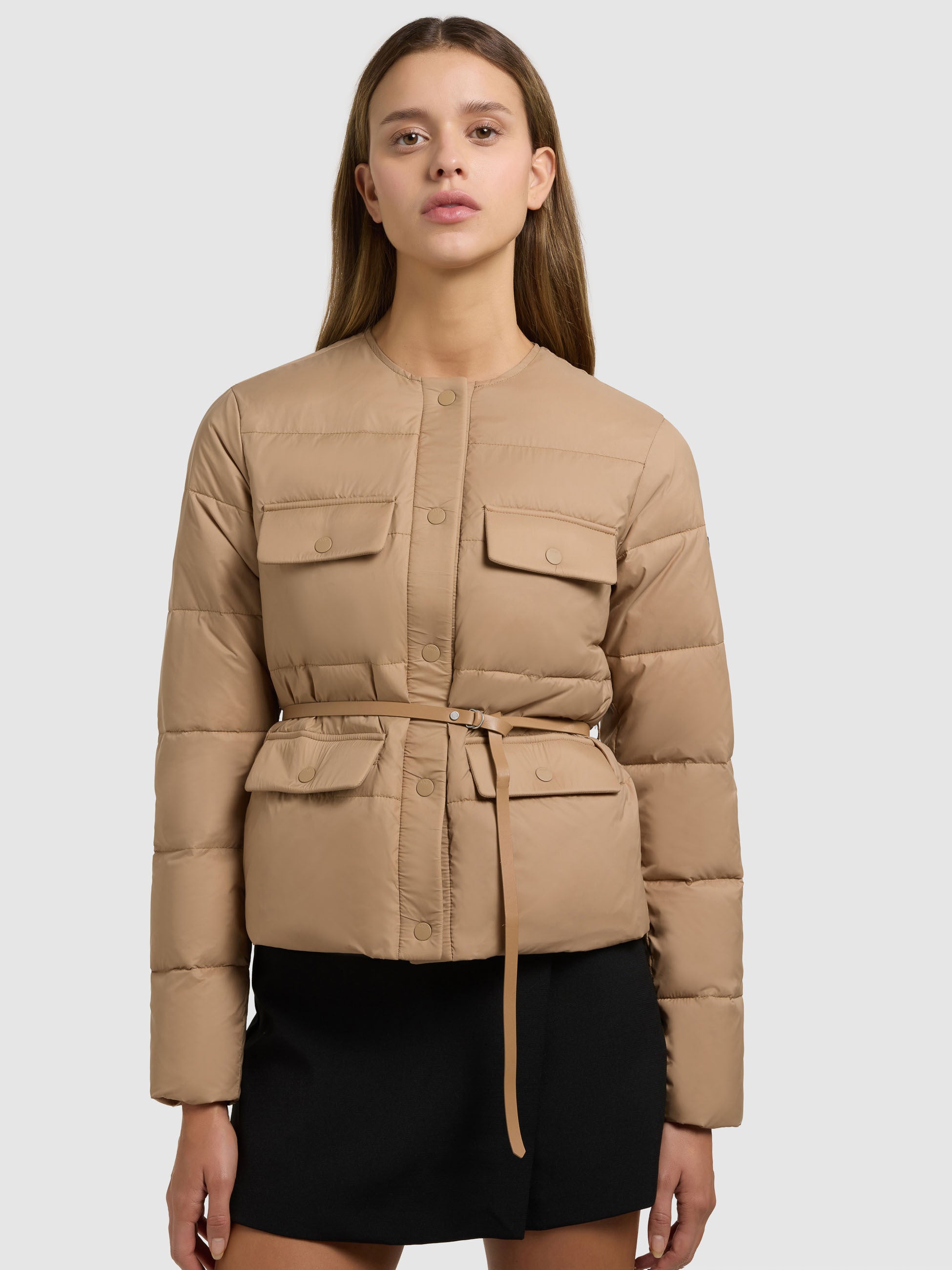 khujo-jacke-cinnia-dark-camel-kragenlose-steppjacke-mit-g-rtel image 7