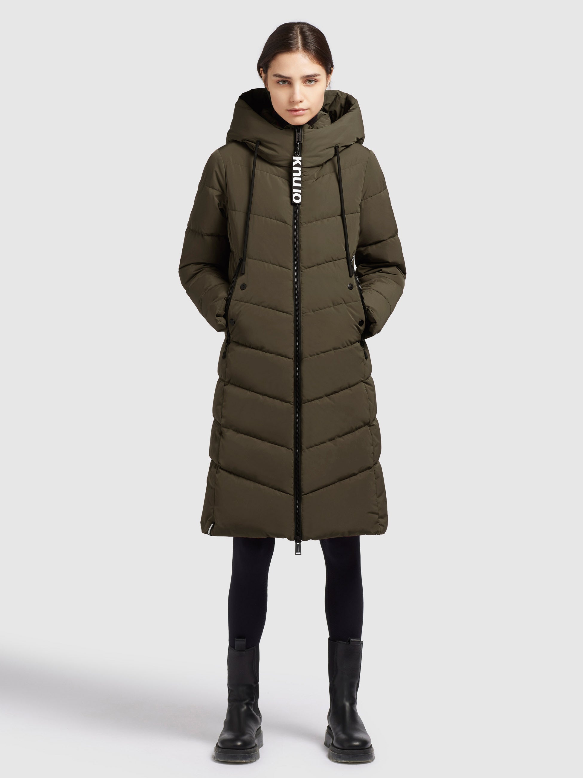 khujo-mikia-damen-mantel-khaki-knielang-regular-fit-wattiert image 1