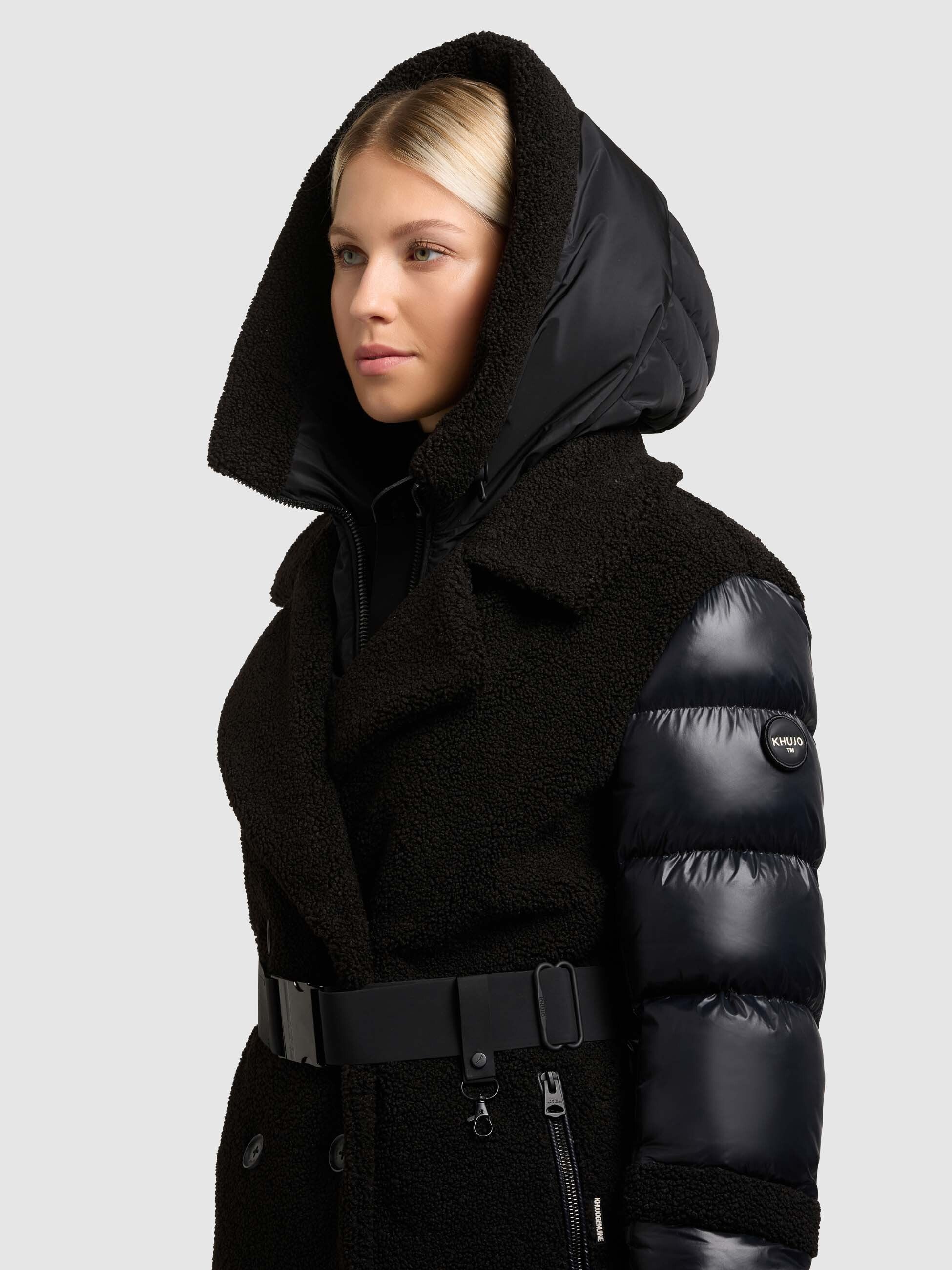 khujo-mantel-kalmia-black-damen-teddy-kurzmantel-mit-g-rtel-und-kapuzeneinsatz image 7