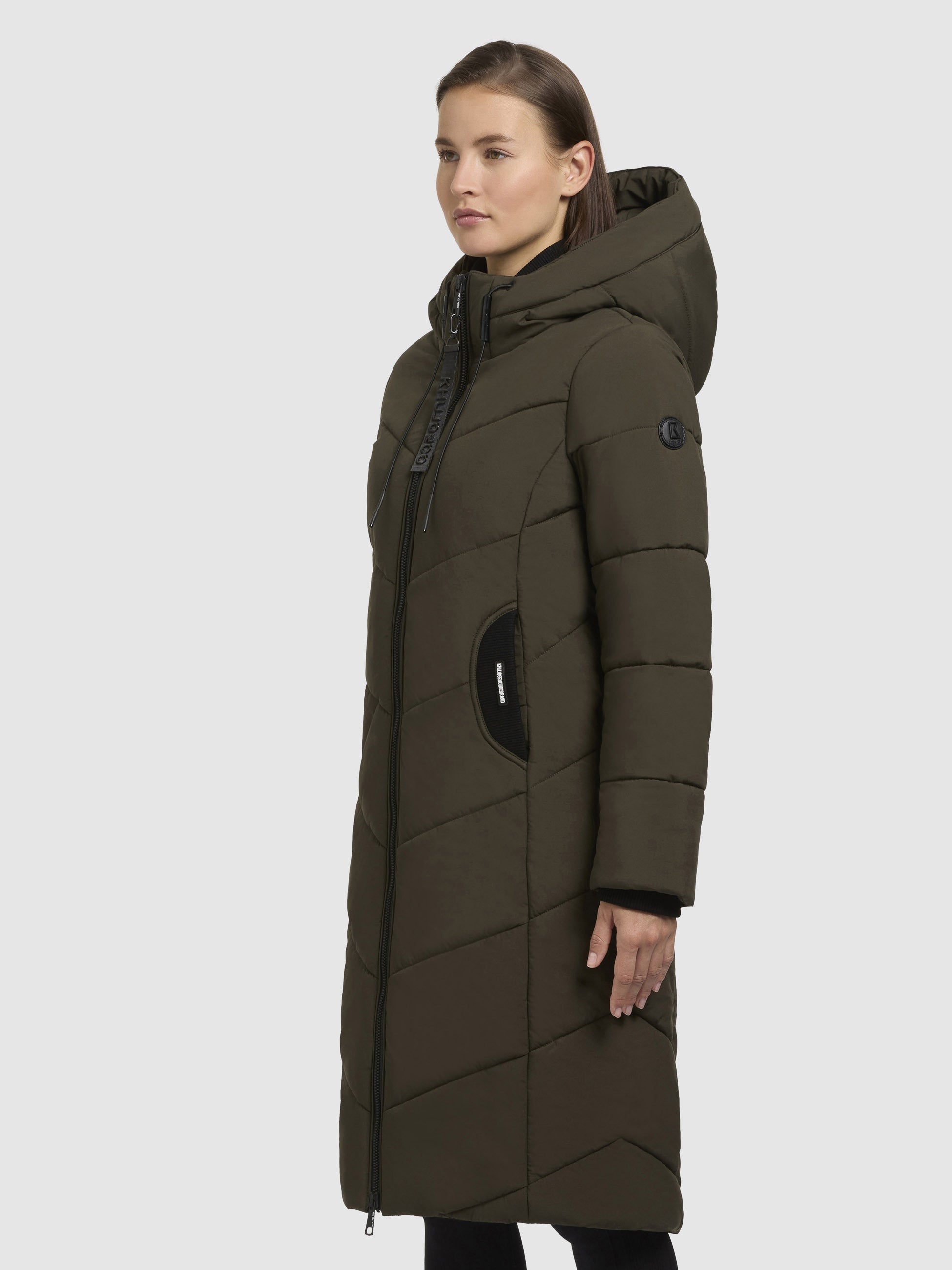 khujo-mantel-aribay5-khaki-lange-damen-steppjacke-mit-strick image 5