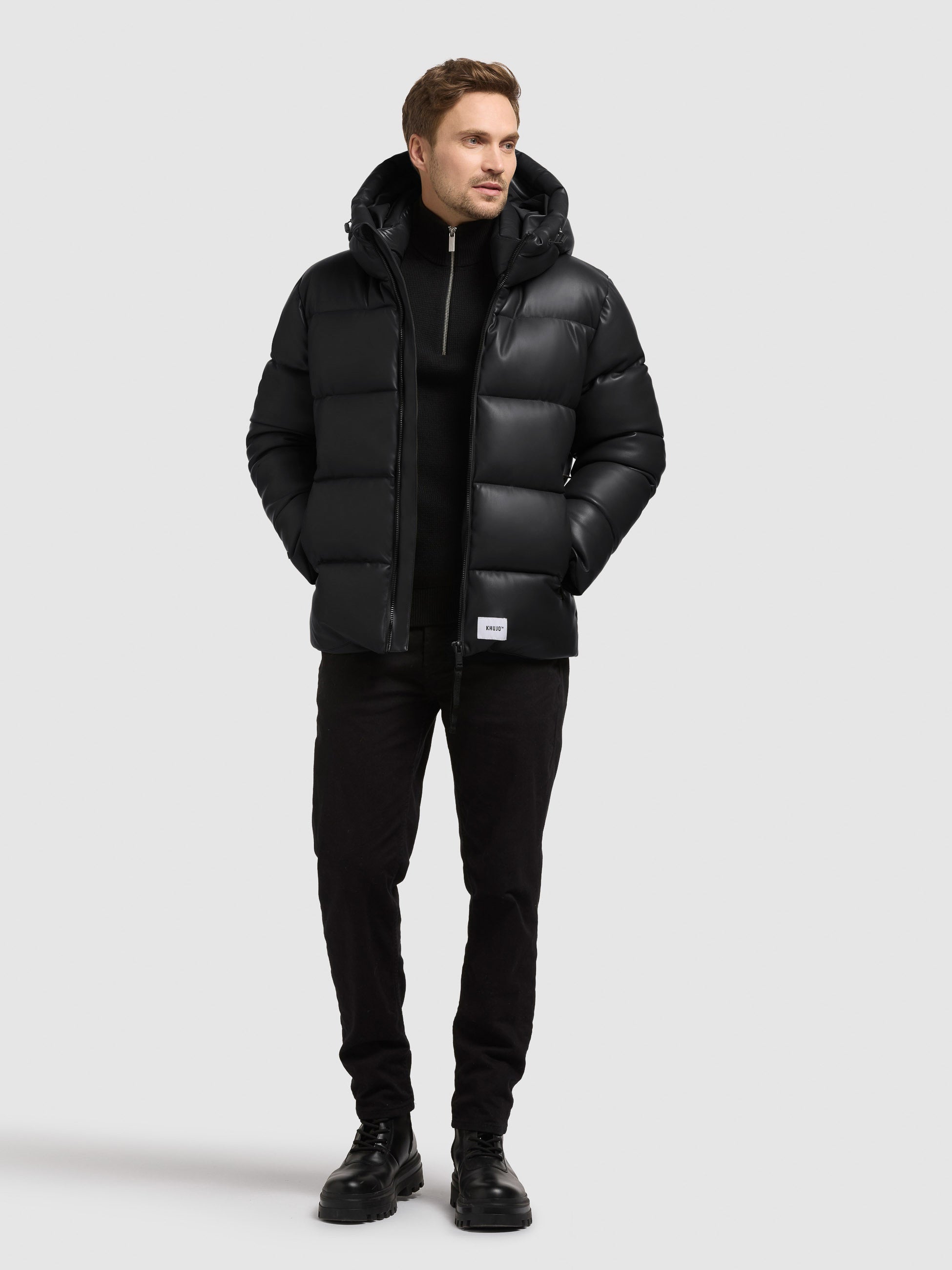 khujo-jacke-coen-black-winterjacke-lederoptik-wasserabweisend image 1