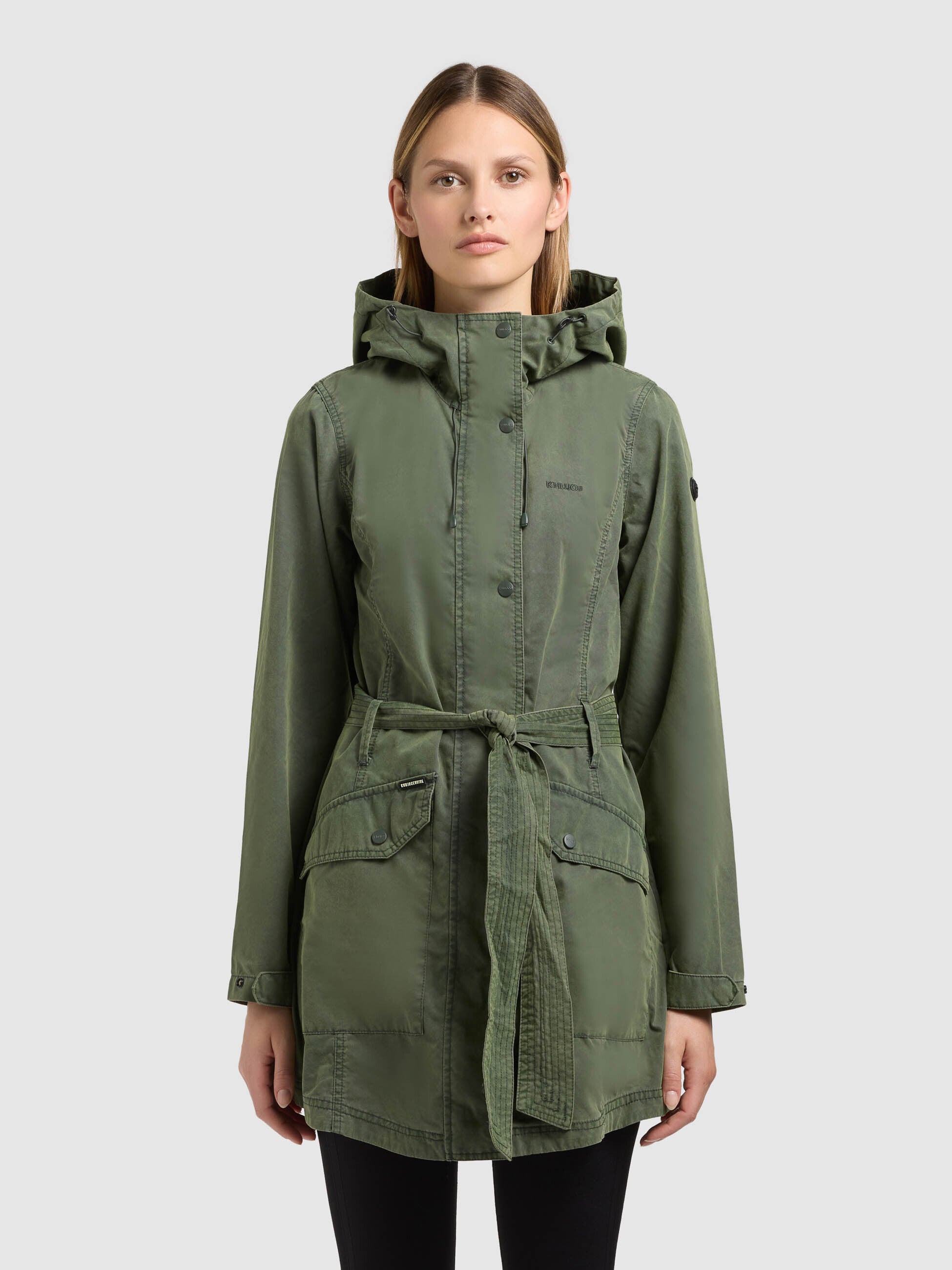 khujo-prea-damen-jacke-black-olive-sommerparka-trenchcoat-mit-kapuze image 4