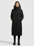 khujo-linari-damen-steppmantel-black-wadenlang-mit-kapuze image 2
