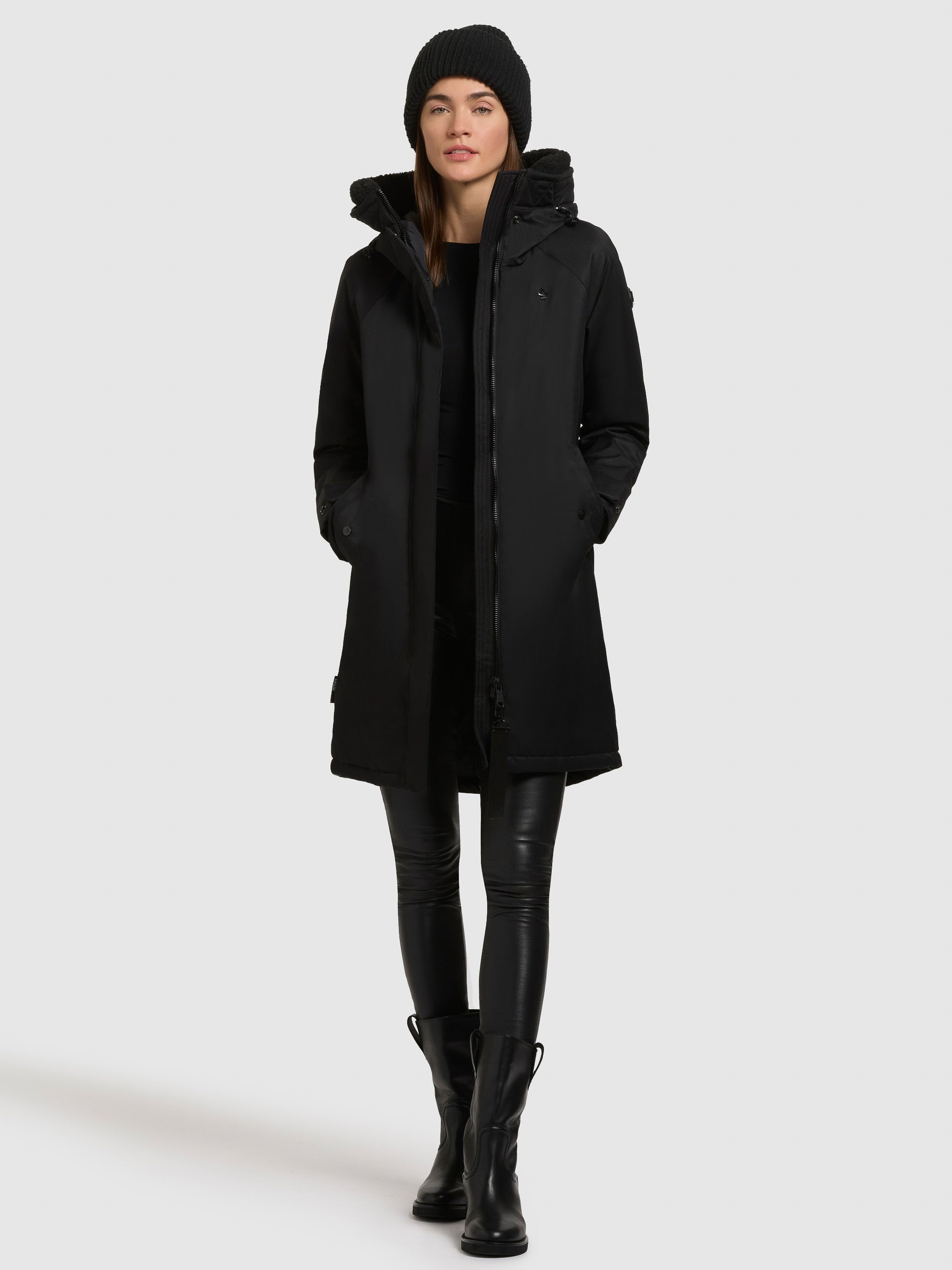 khujo-semie2-black-kurzmantel-damen-leicht-wattiert-mit-teddyfell image 1
