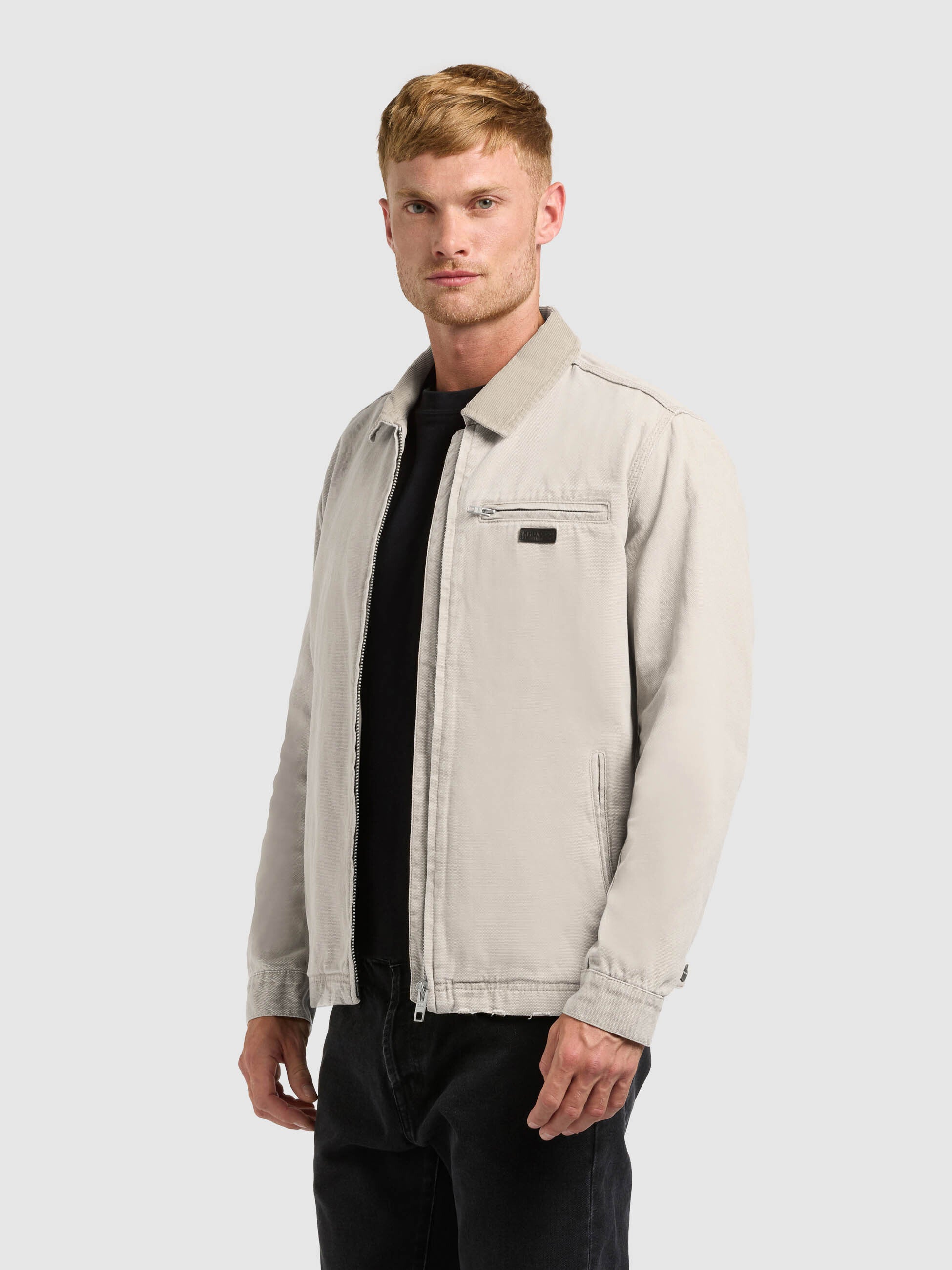 khujo-deddy-jacke-greige-damen-blouson-baumwoll-canvas-mit-cordkragen image 1